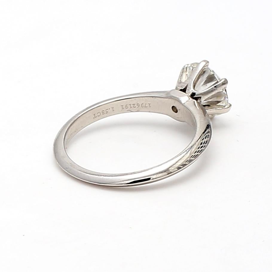 Women's Tiffany and Co 1.58 Carat Round Brilliant Diamond Platinum Engagement Ring For Sale