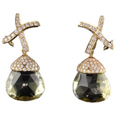 Tiffany and Co. 18 Karat Yellow Gold Diamond and Lemon Quartz Earrings