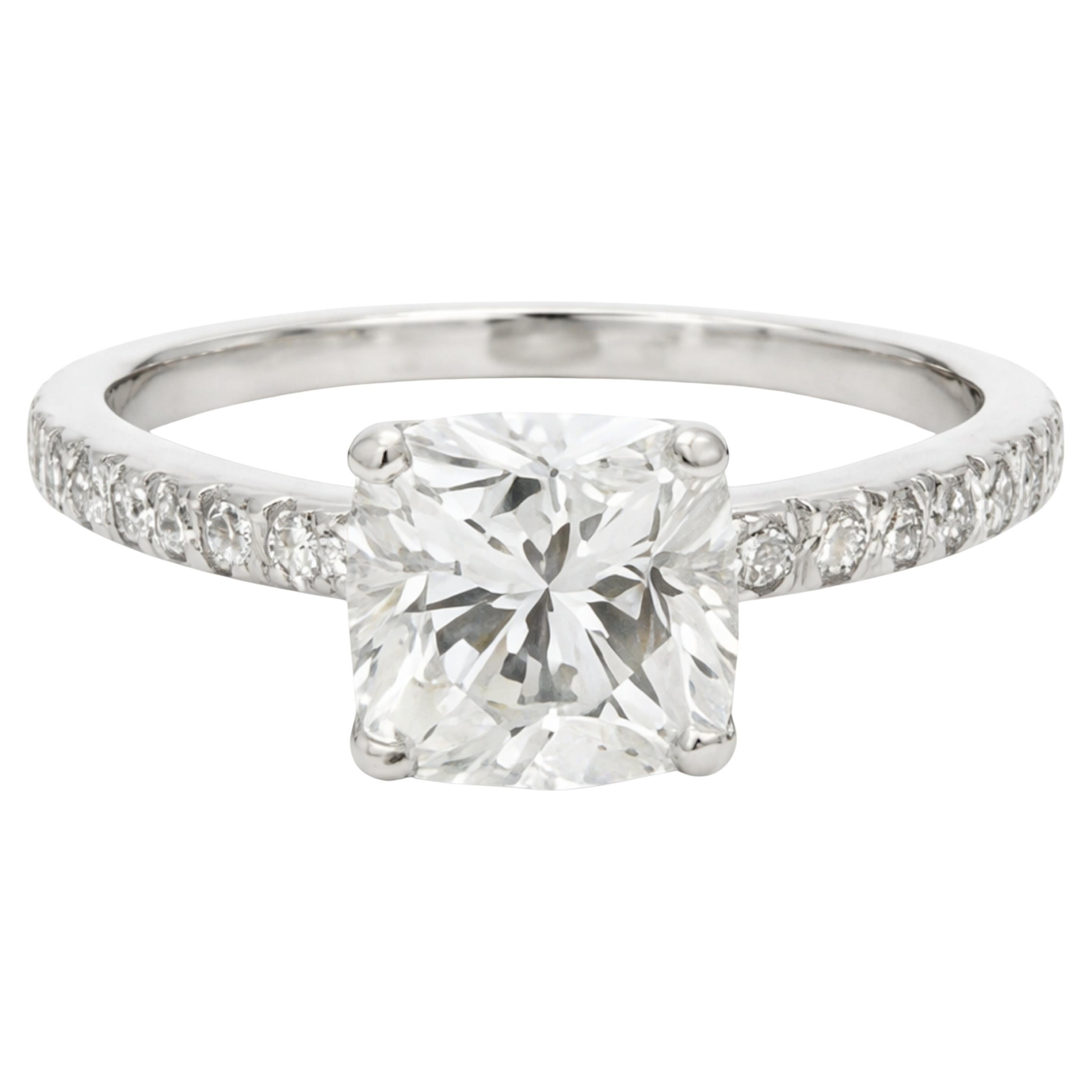 Tiffany and Co 1.80 Carat Cushion Brilliant Diamond Platinum Engagement Ring For Sale