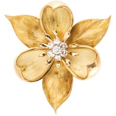 Tiffany and Co. 18K Gold and Diamond Flower Brooch