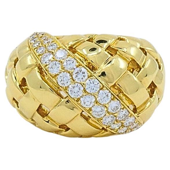 Tiffany and Co. 18K Gold  Diamond Dome Vannerie Ring