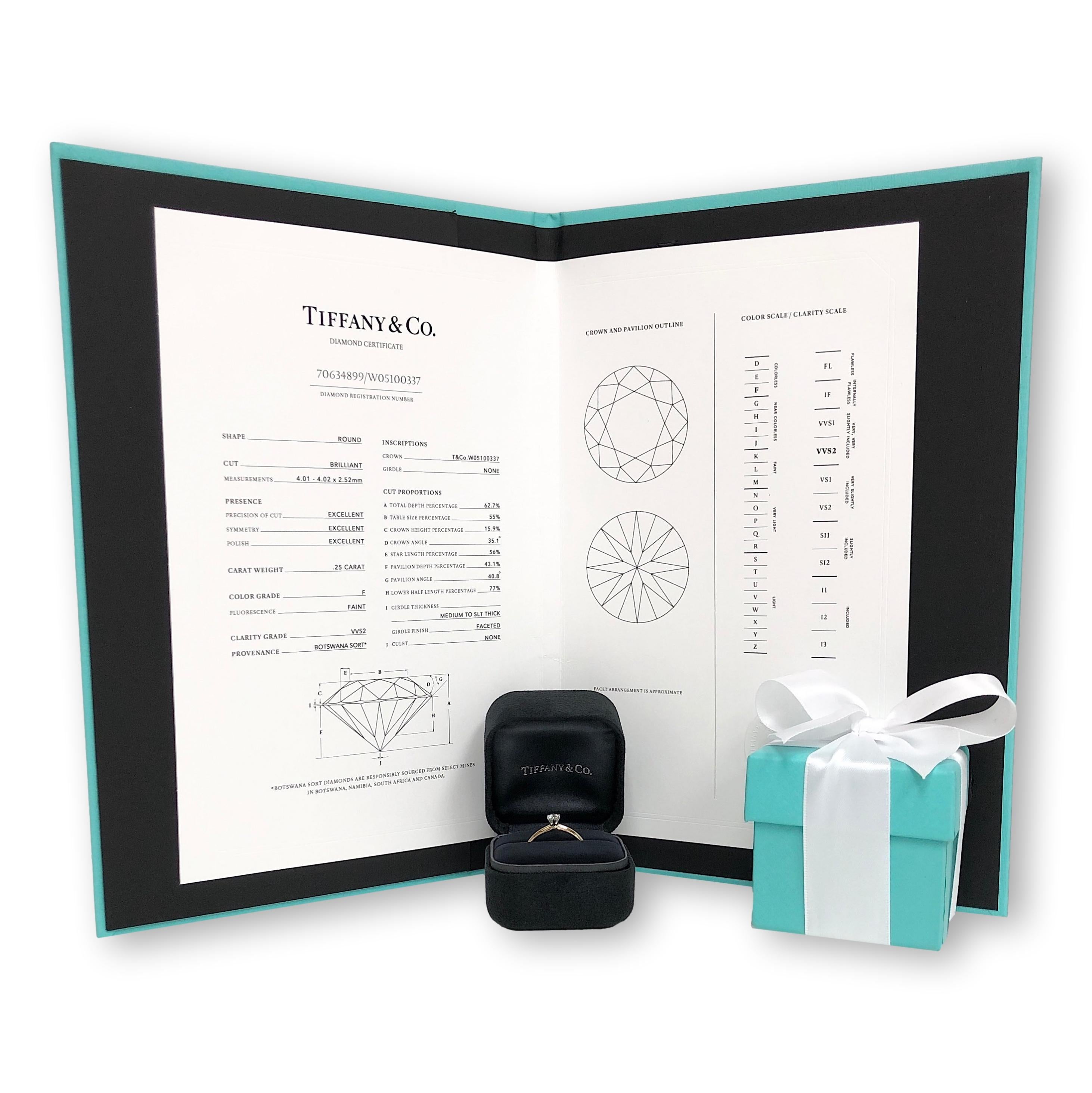 Women's Tiffany & Co. 18K Gold Platinum Round Diamond Engagement Ring .25Ct FVVS2