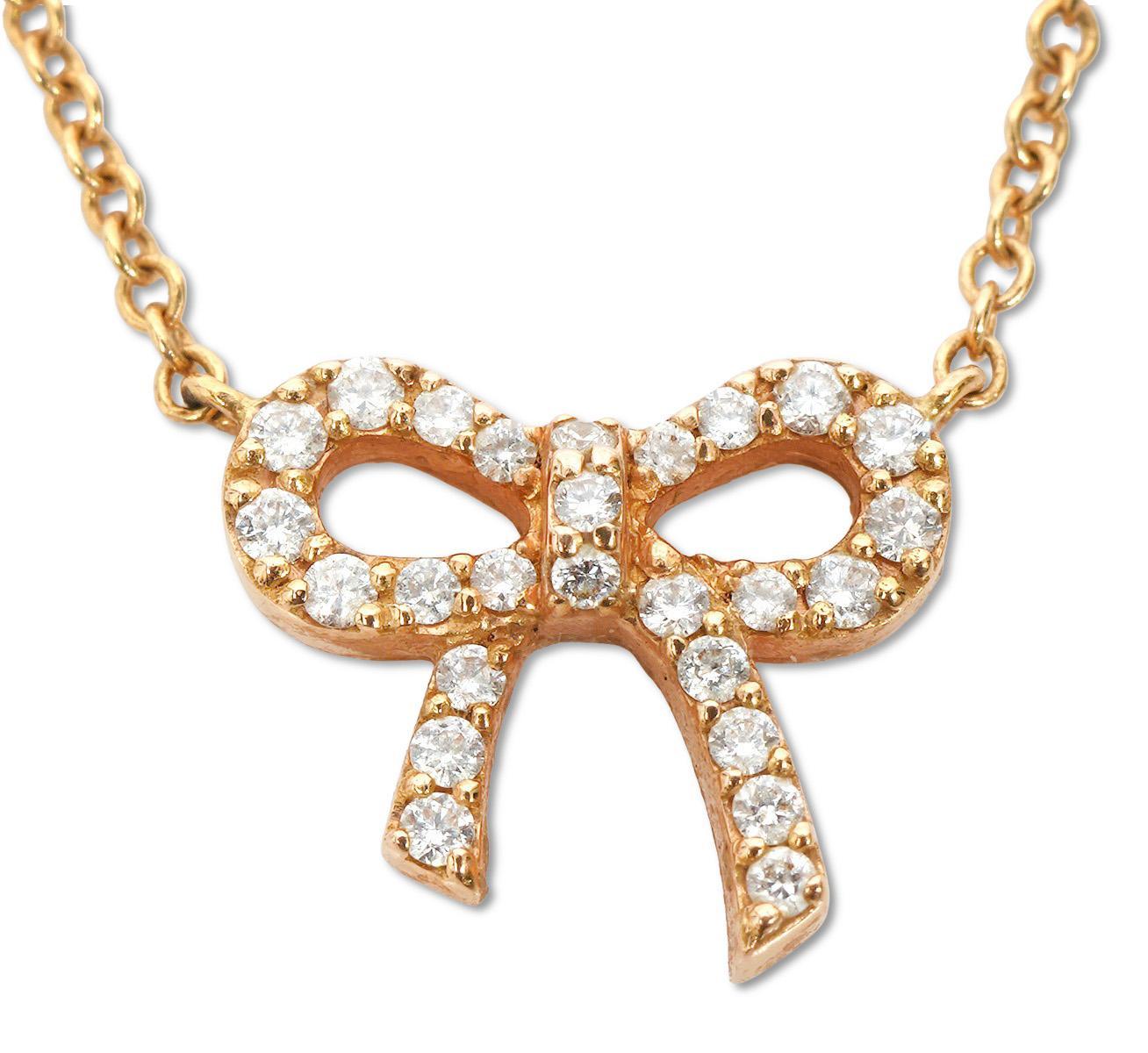 Moderno Tiffany & Co. Collana con fiocco delicato in oro rosa 18 carati e diamanti in vendita