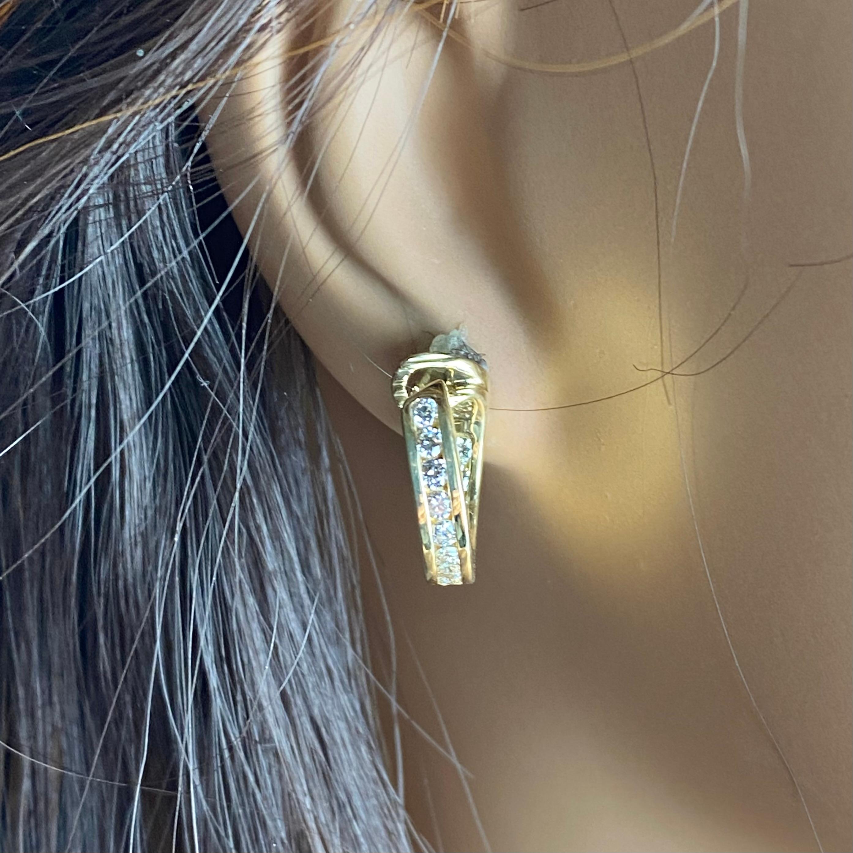 Contemporary Tiffany and Co. 18K Yellow Gold Diamond Inside Out 0.66 Inch Hoop Earrings