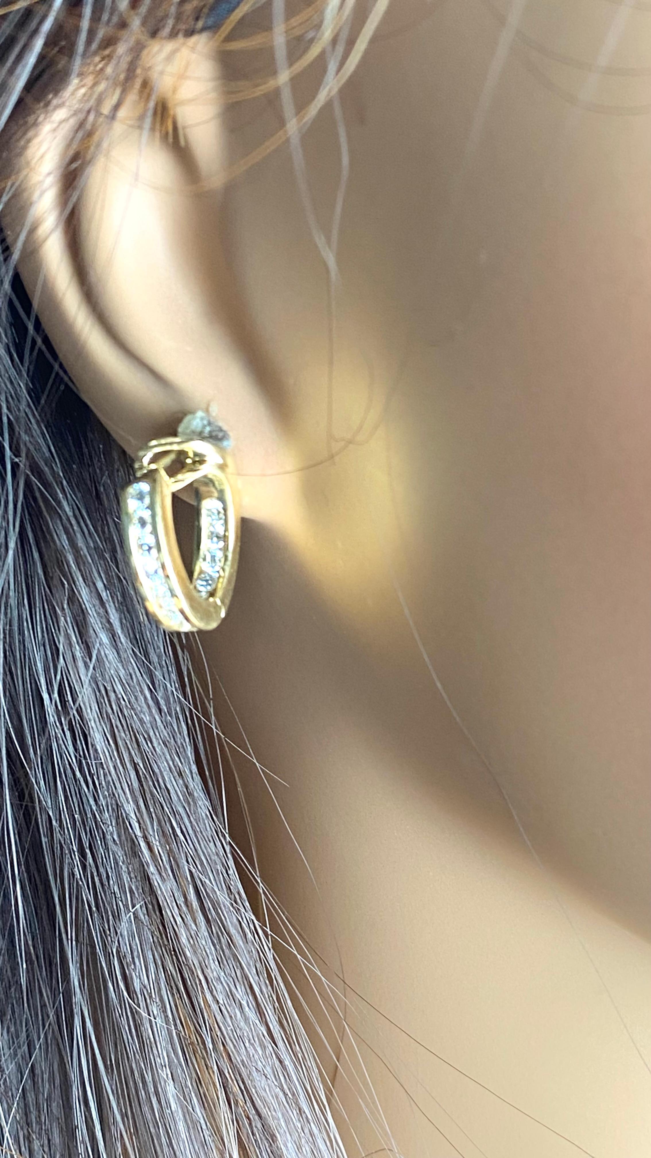 Tiffany and Co. 18K Yellow Gold Diamond Inside Out 0.66 Inch Hoop Earrings 2