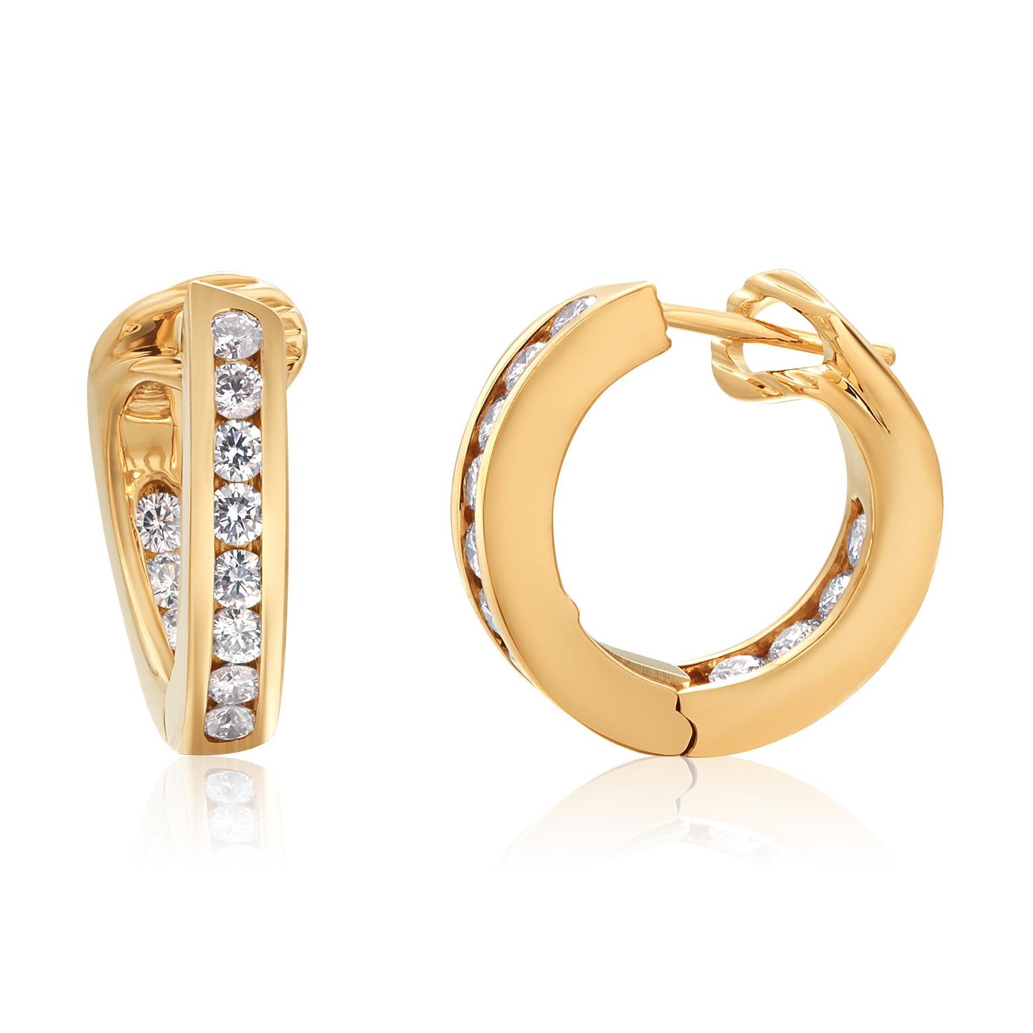 Tiffany and Co. 18K Yellow Gold Diamond Inside Out 0.66 Inch Hoop Earrings 3