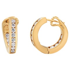 Tiffany and Co. 18K Yellow Gold Diamond Inside Out 0.66 Inch Hoop Earrings