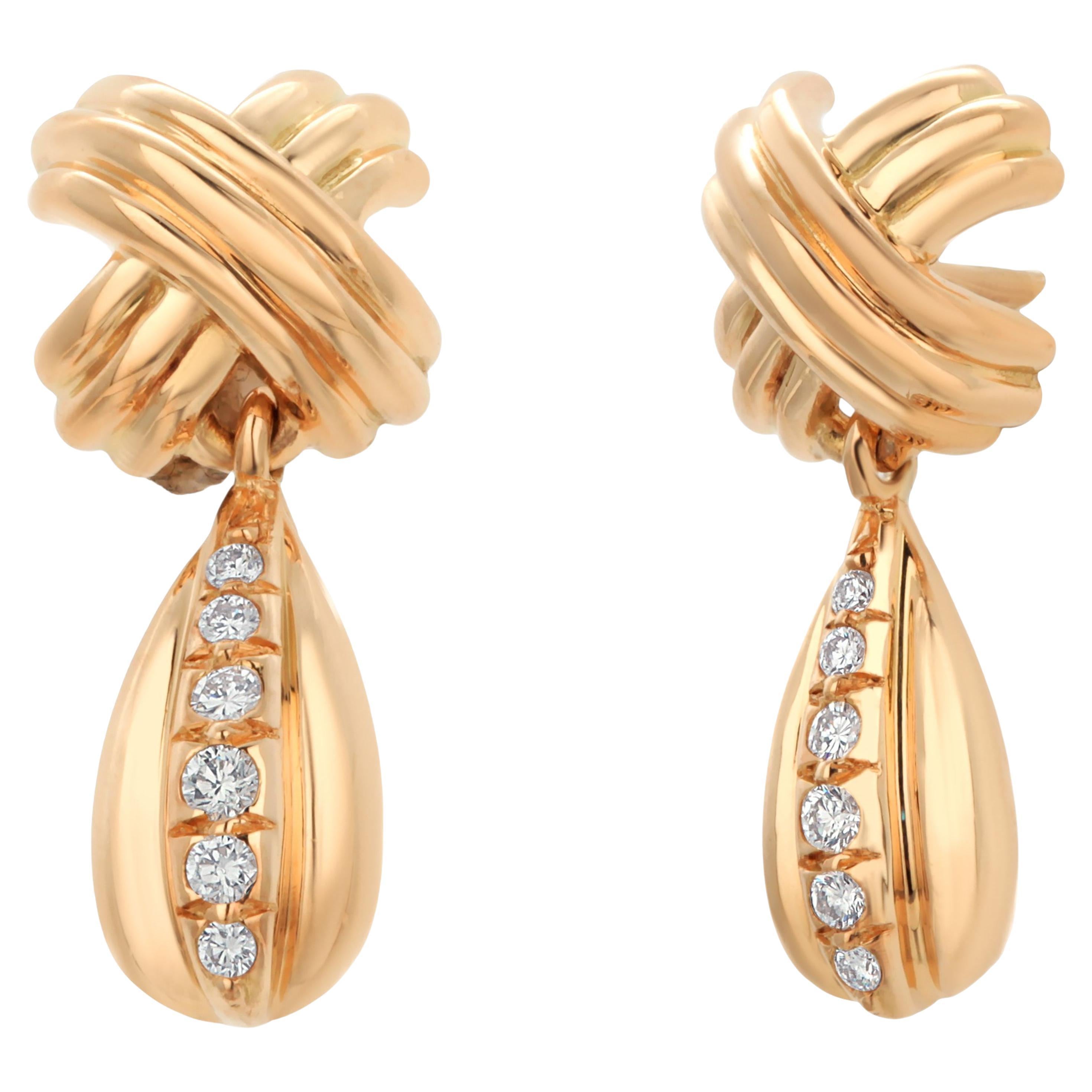 Tiffany and Co. 18K Yellow Gold Diamond Signature X Dangle Drop Earrings