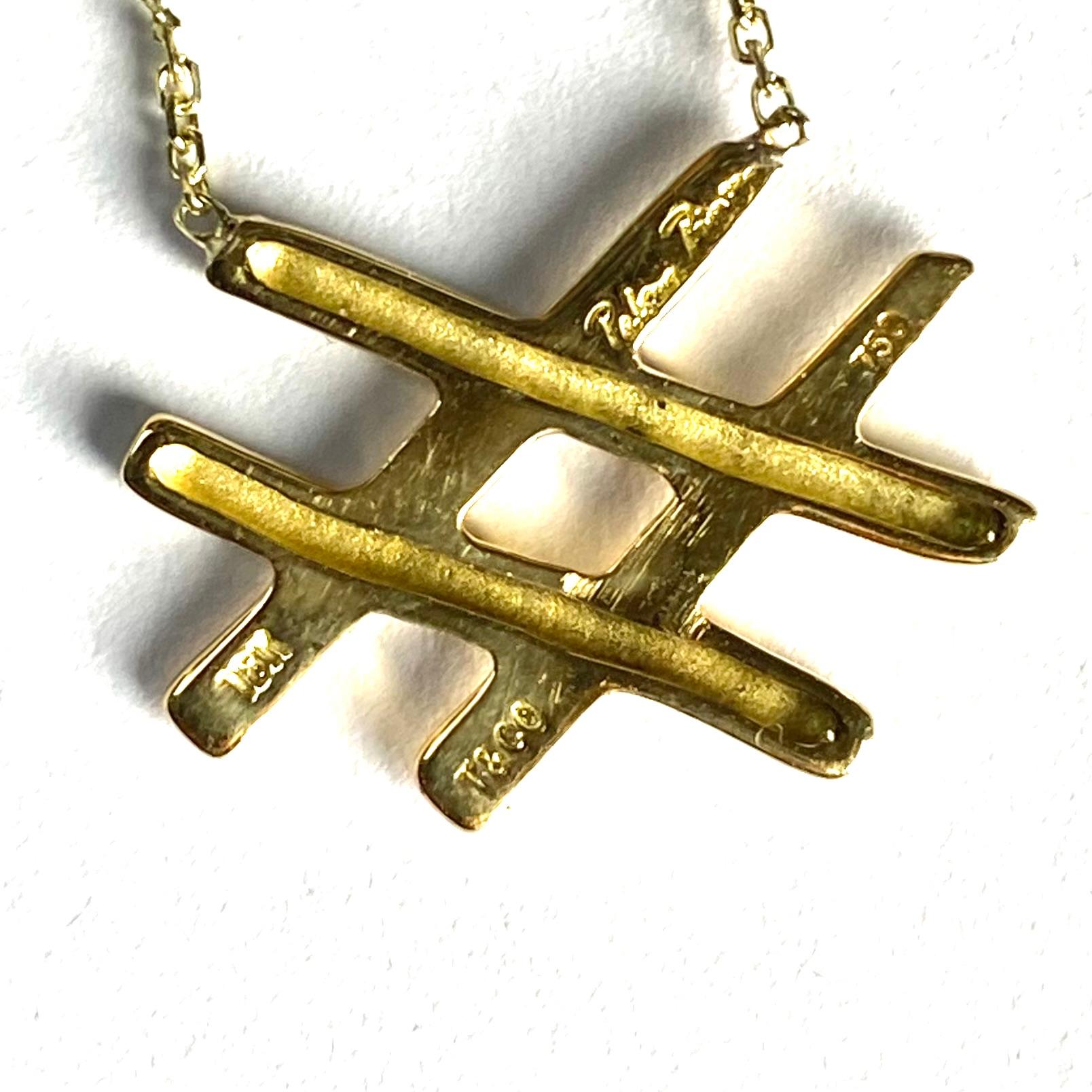 Tiffany and Co 18K Yellow Gold Hashtag Pendant Necklace For Sale 1