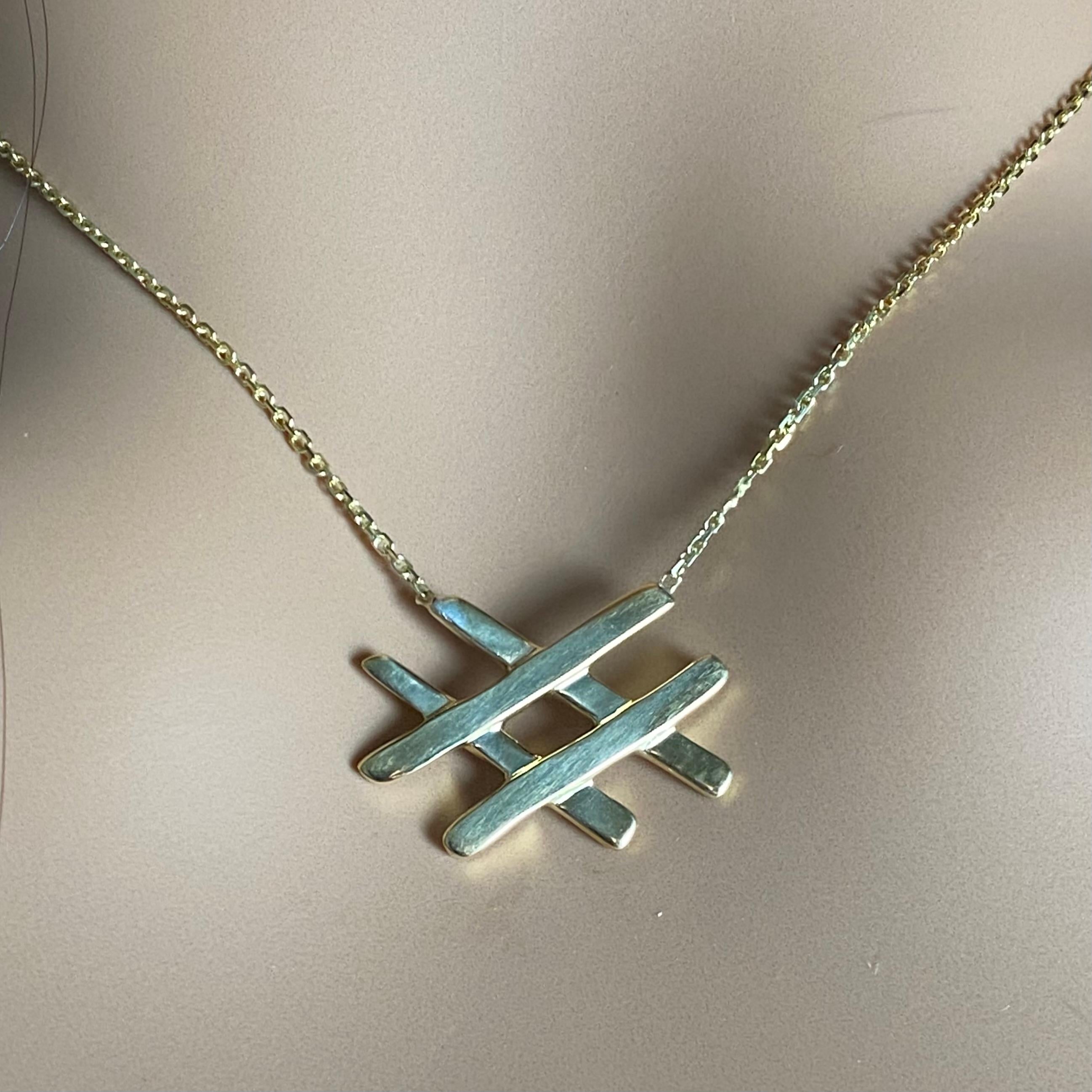 Tiffany and Co 18K Yellow Gold Hashtag Pendant Necklace For Sale 2