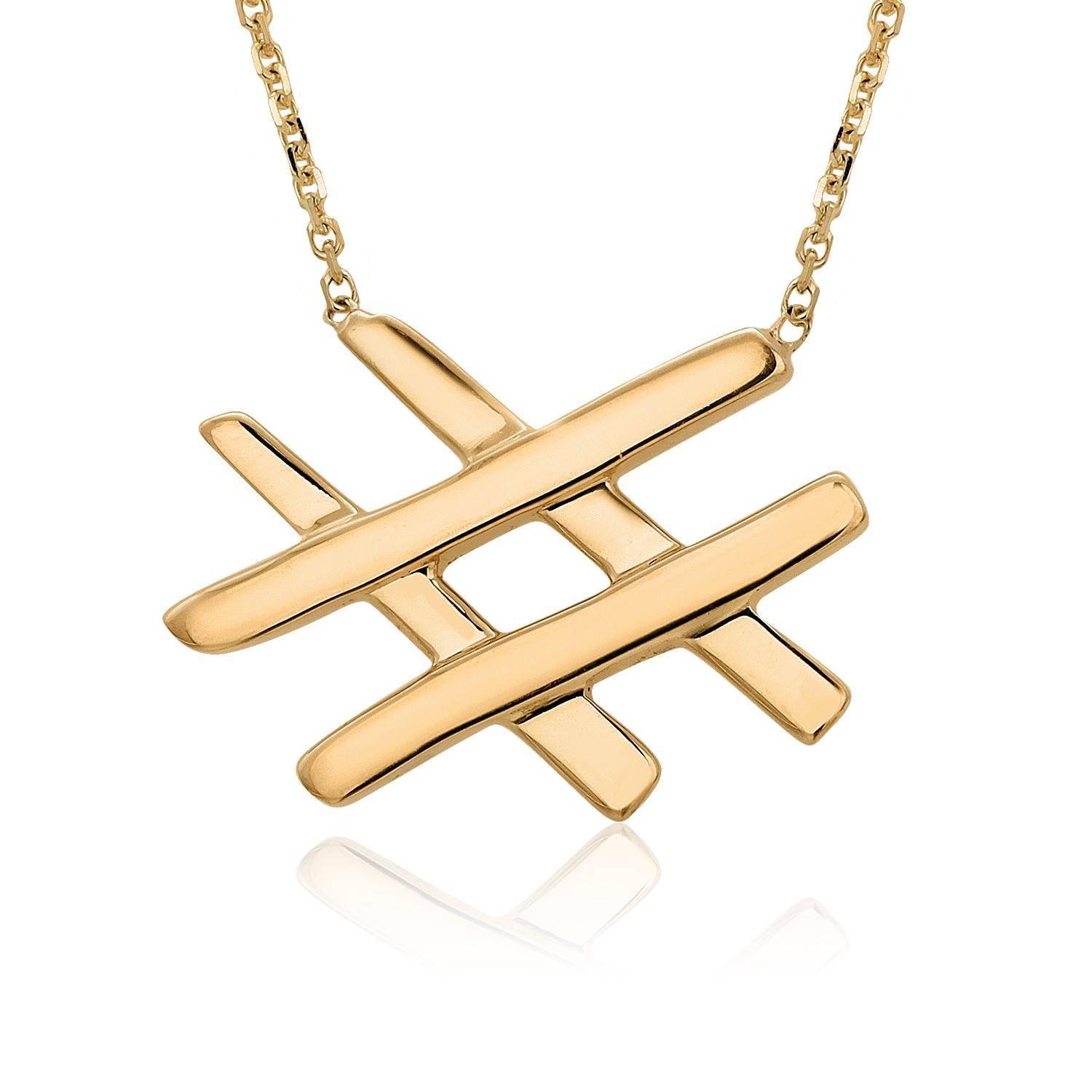 Tiffany and Co 18K Yellow Gold Hashtag Pendant Necklace For Sale 3