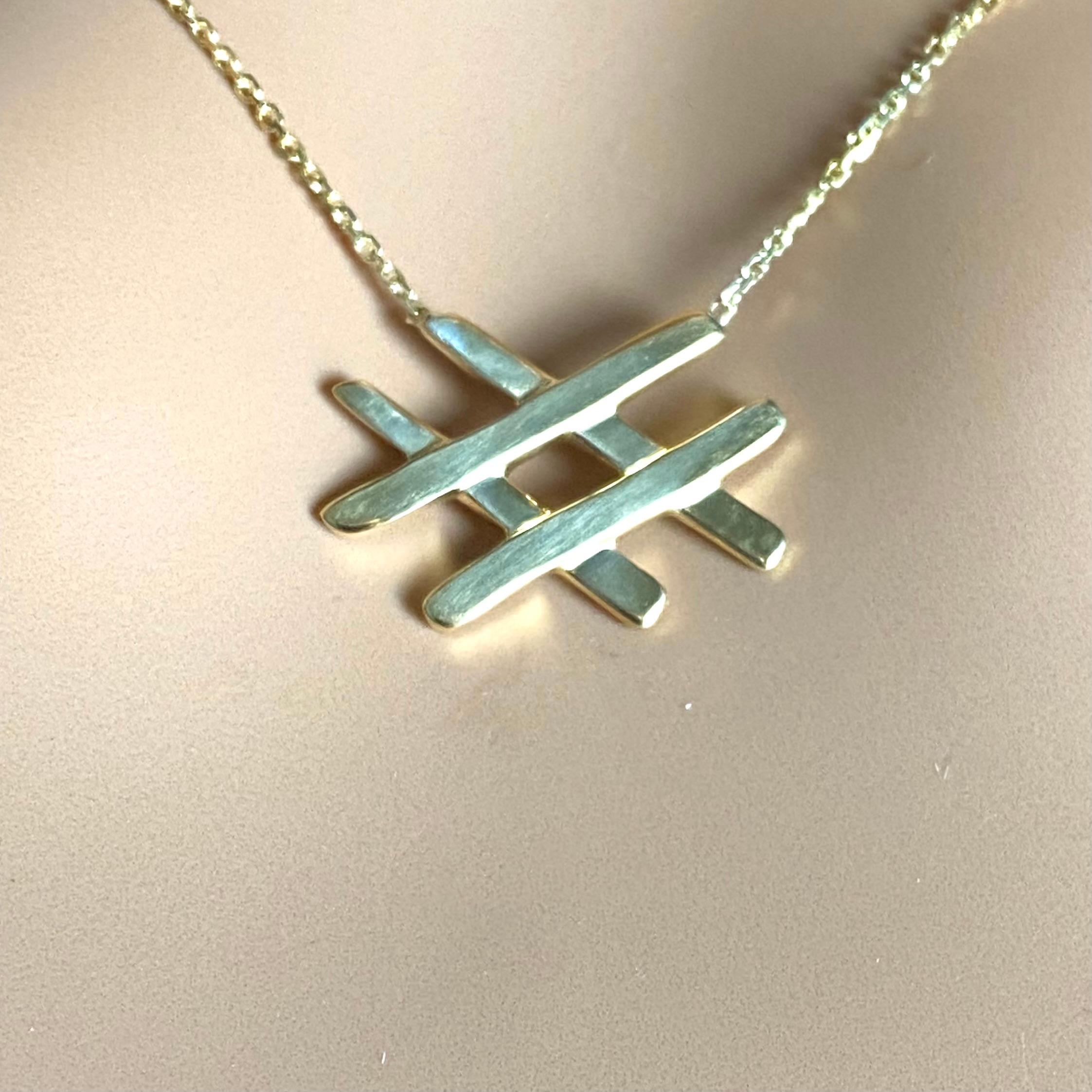 Tiffany and Co 18K Yellow Gold Hashtag Pendant Necklace For Sale 4