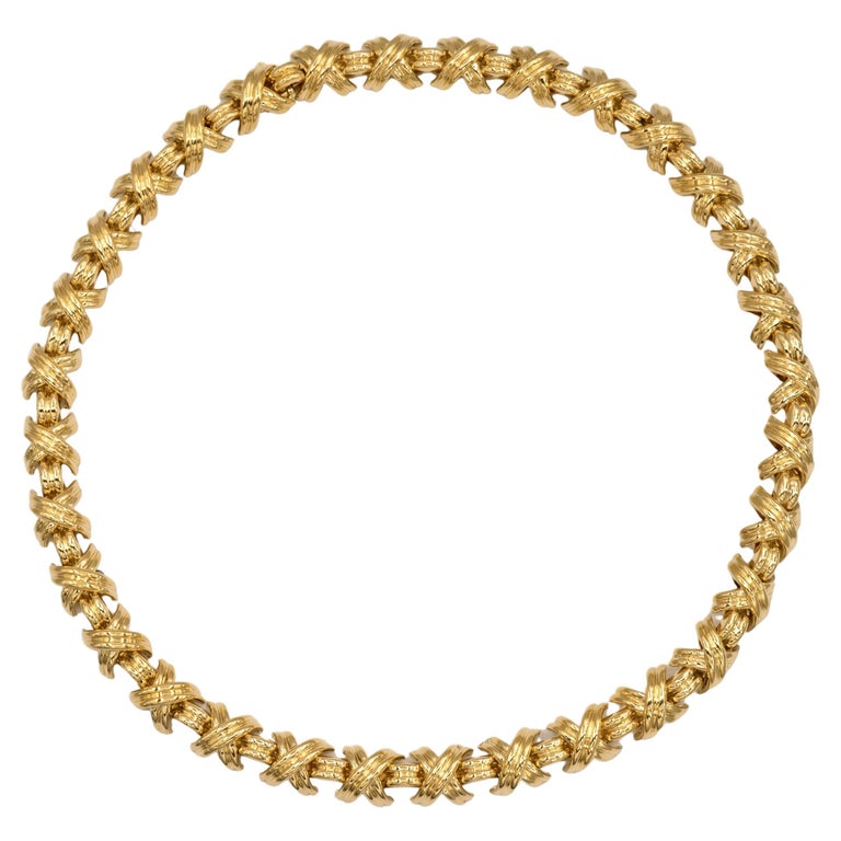 Tiffany and Co. 18K Yellow Gold Signature X Motif Choker Necklace For ...