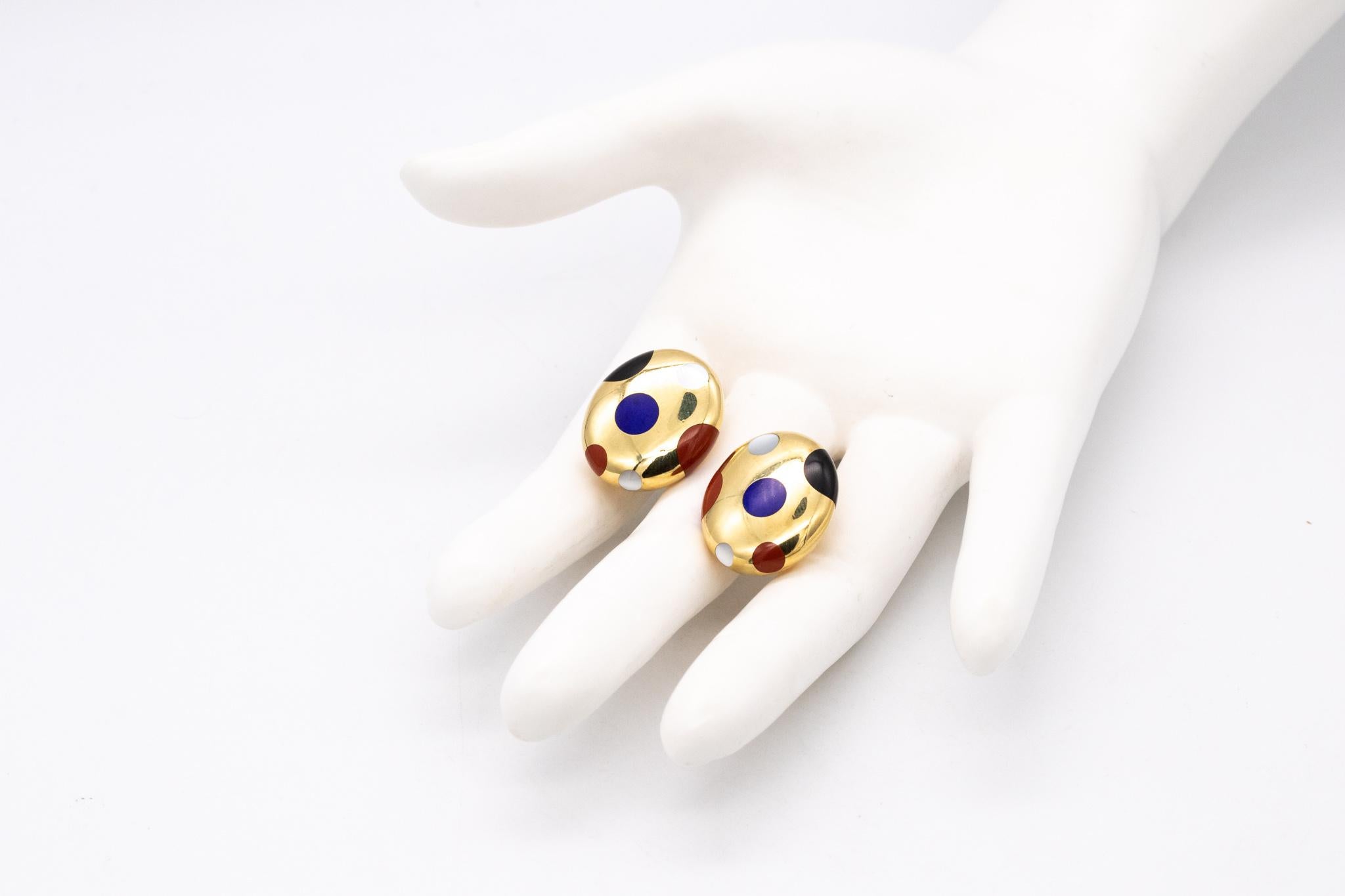 Modernist Tiffany And Co. 1970 By Angela Cummings Geometric Earrings 18Kt Gold Gemstones