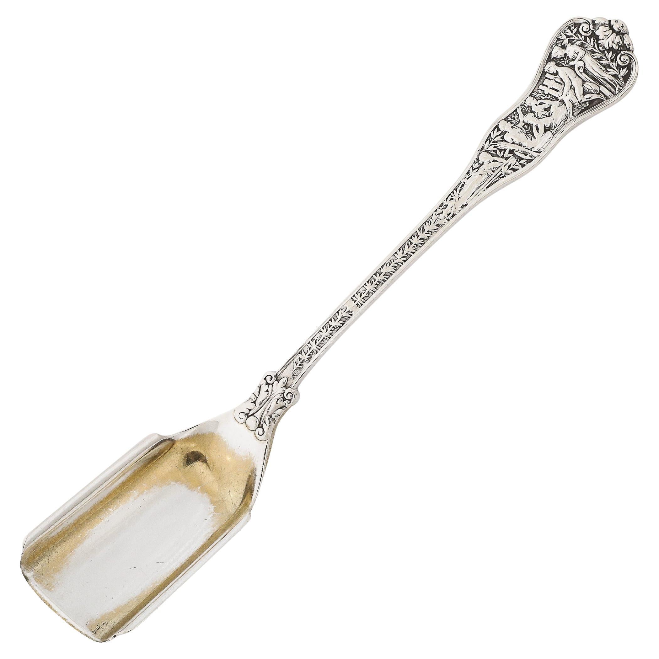 Tiffany and Co. 19th Century Sterling and Gold Serving Spoon in Olympian Pattern For Sale
