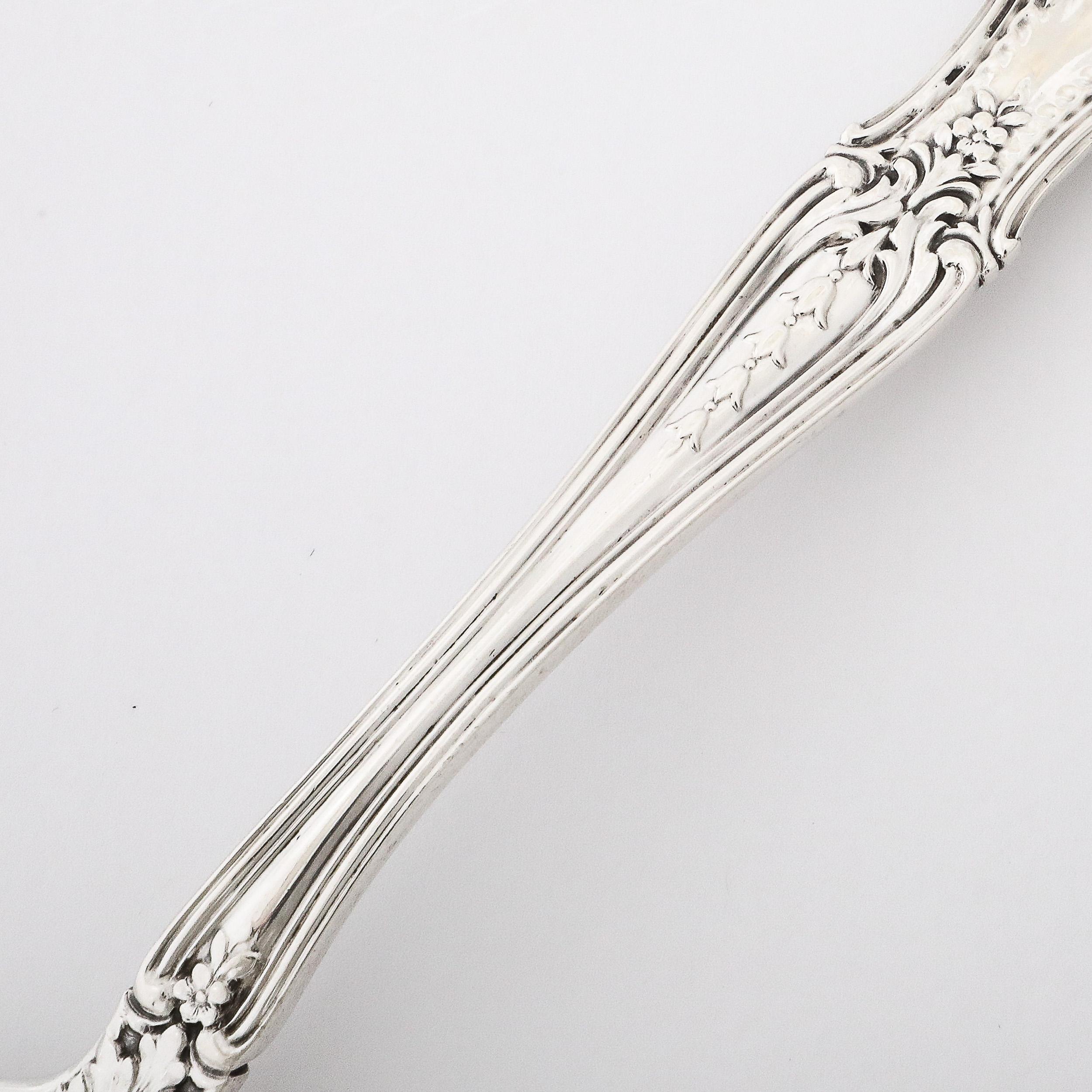 Neoclassical Tiffany and Co. 19th Century Sterling Scalloped Floral Pierced Serving Spoon  For Sale
