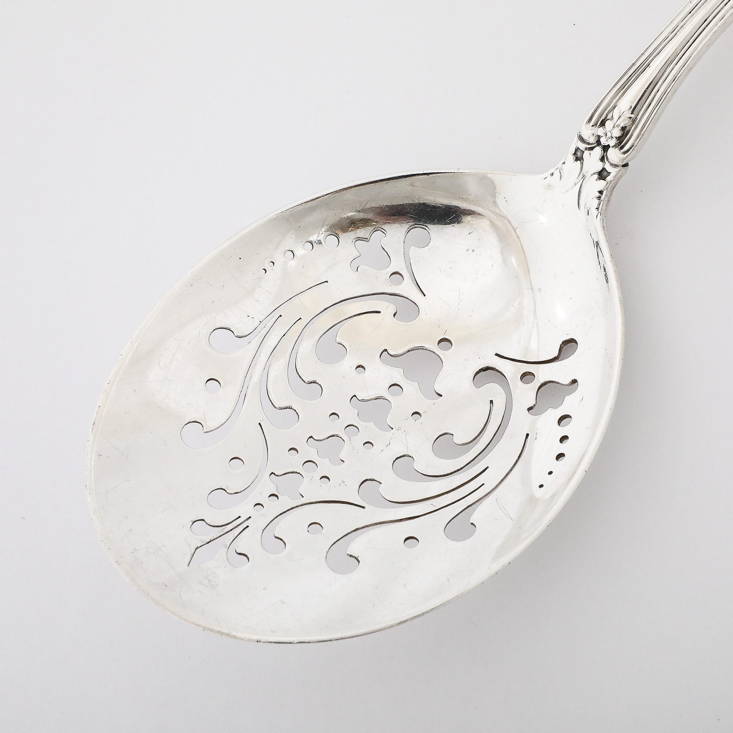 American Tiffany and Co. 19th Century Sterling Scalloped Floral Pierced Serving Spoon  For Sale