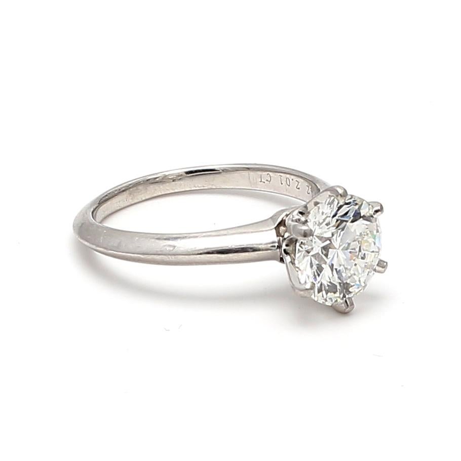 Brilliant Cut Tiffany and Co 2.01 Carat Round Brilliant Shape Diamond Platinum Engagement Ring For Sale