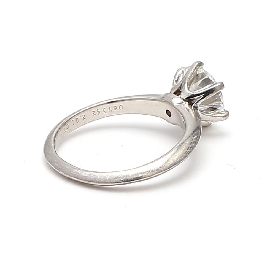 Women's Tiffany and Co 2.01 Carat Round Brilliant Shape Diamond Platinum Engagement Ring For Sale