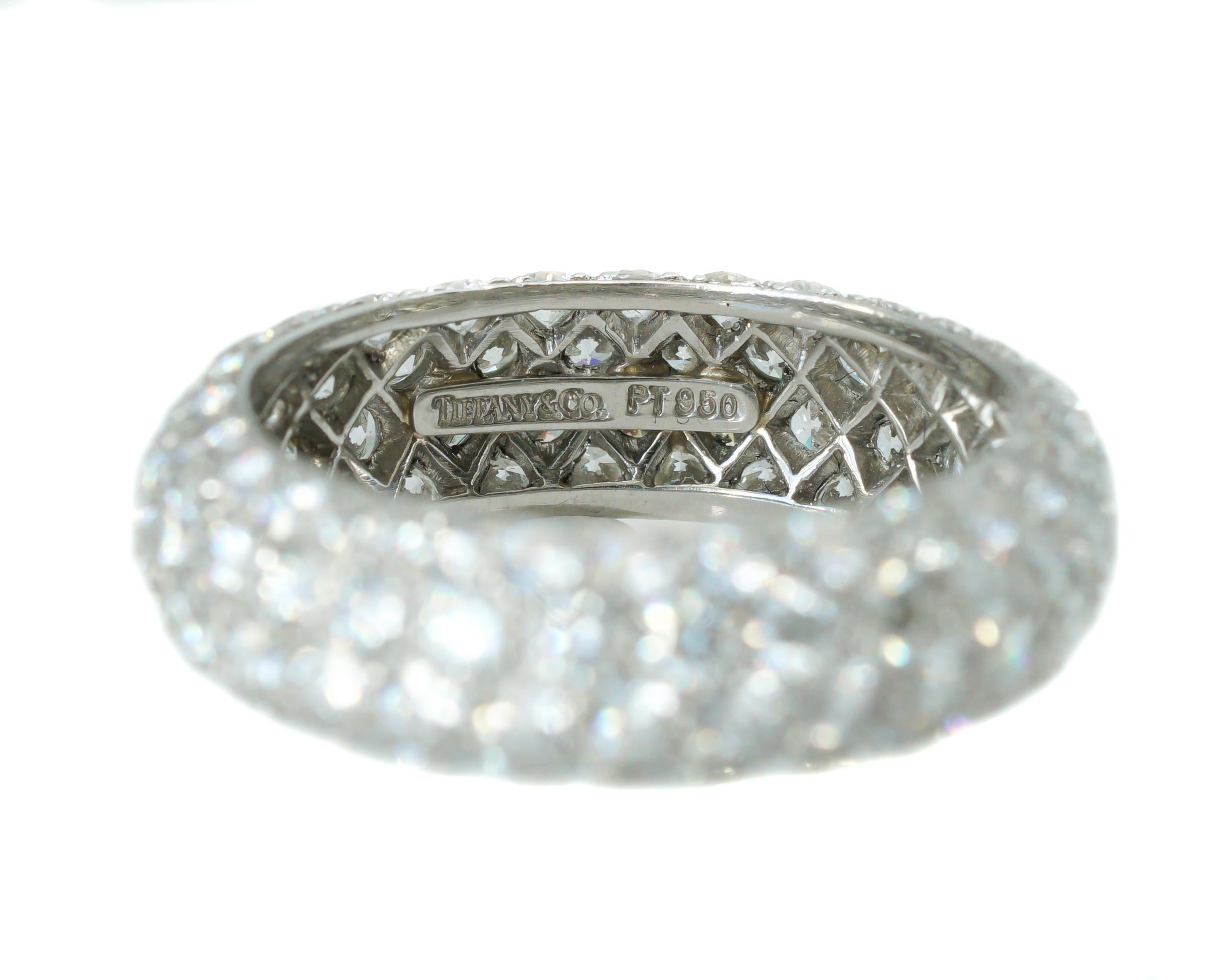 Round Cut Tiffany & Co. 3 Carat Diamond Platinum Etoile 4-Row Band Ring