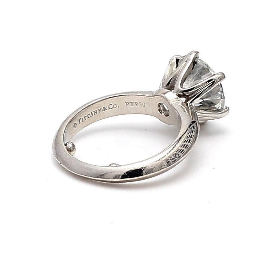 Women's Tiffany and Co 3.10 Carat Round Brilliant Diamond Platinum Engagement Ring For Sale