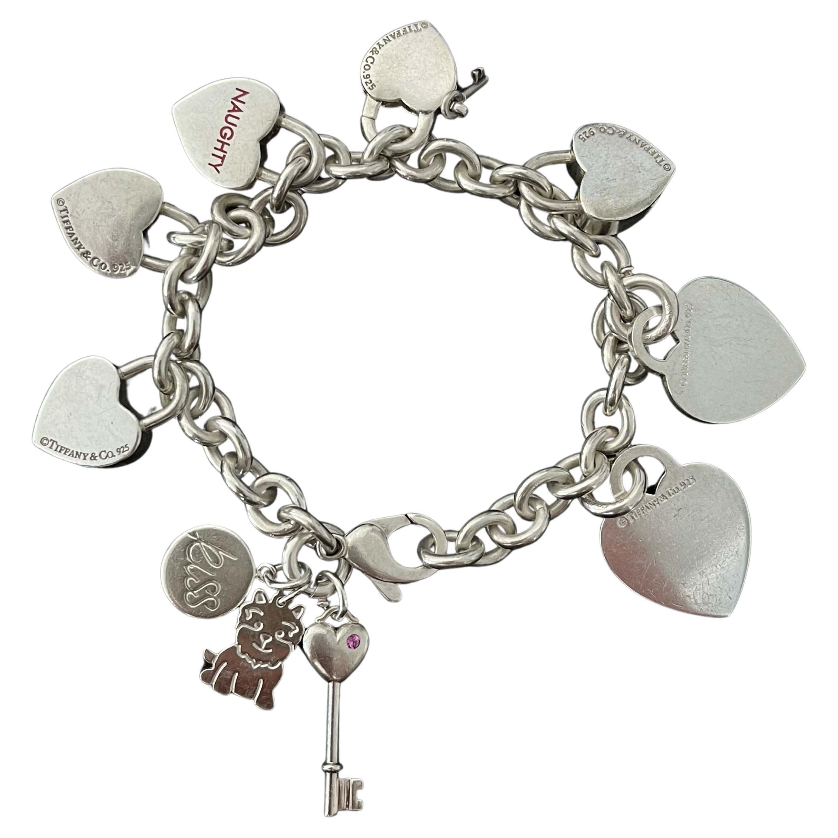 Tiffany & Co. 7 Herz-Charm-Armband aus Sterlingsilber im Angebot