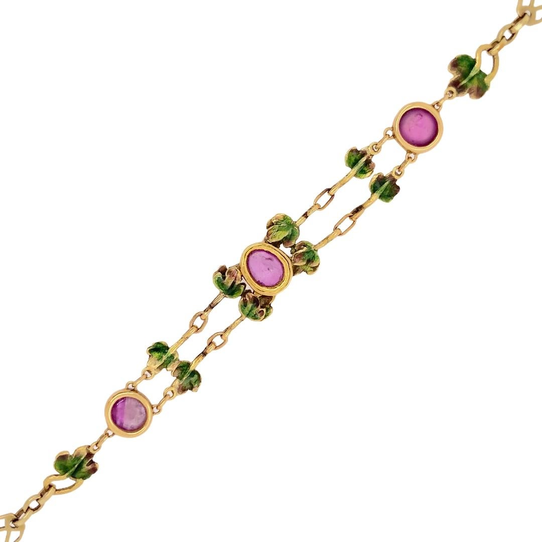 Art Deco Tiffany & Co. Antique Pink Sapphire Enamel Brooch and Bracelet, circa 1900 For Sale