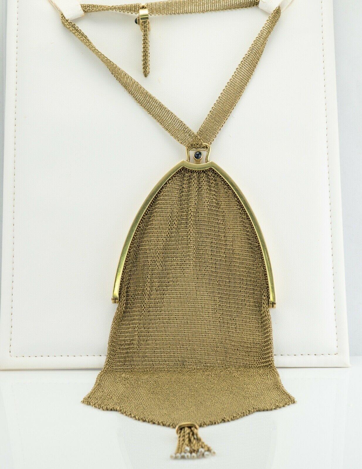 Art Nouveau Tiffany and Co Art Deco Purse Gold Mesh Sapphire 14K Gold For Sale