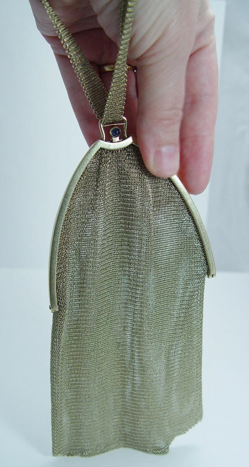 Tiffany and Co Art Deco Purse Gold Mesh Sapphire 14K Gold For Sale 1