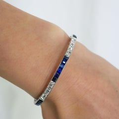 Tiffany and Co. Art Deco Sapphire, Diamond and Platinum Line Bracelet and Brooch