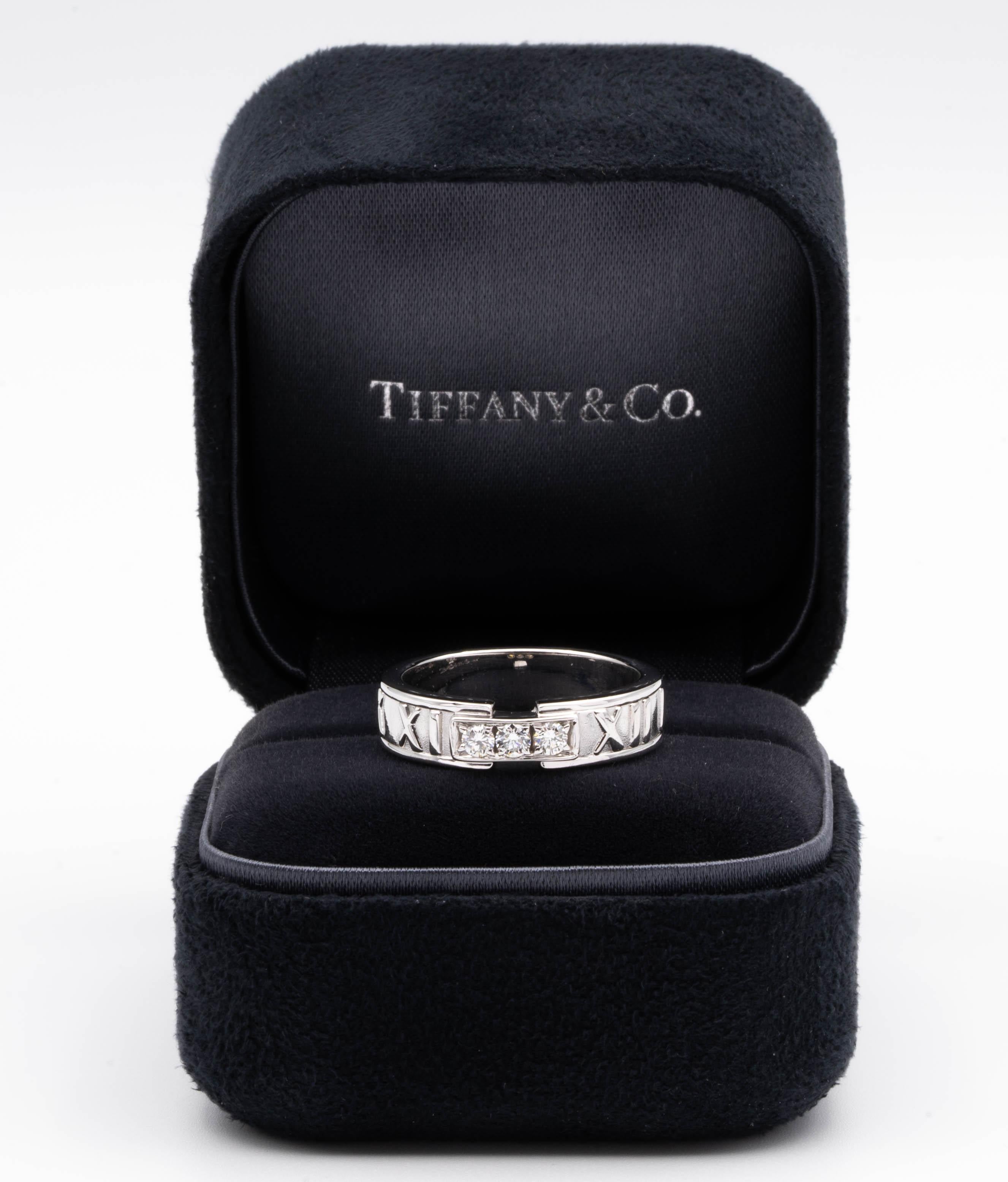 Tiffany & Co. Atlas 3-Diamond Ring in 18 Karat White Gold In Excellent Condition In New York, NY