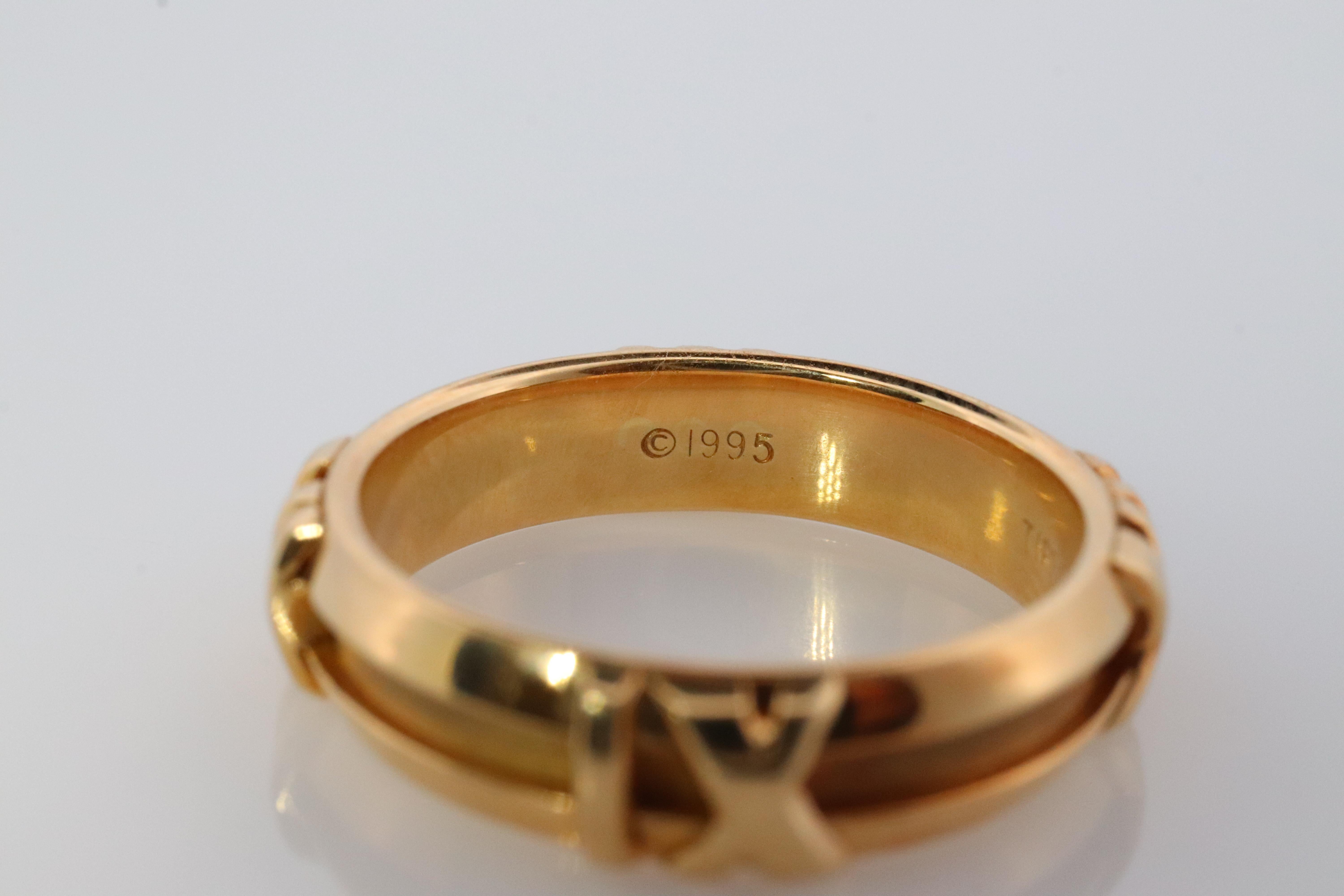 Tiffany & Co. Anillo Atlas. Pulsera auténtica de números romanos Tiffany de oro amarillo de 18 quilates. Moderno en venta