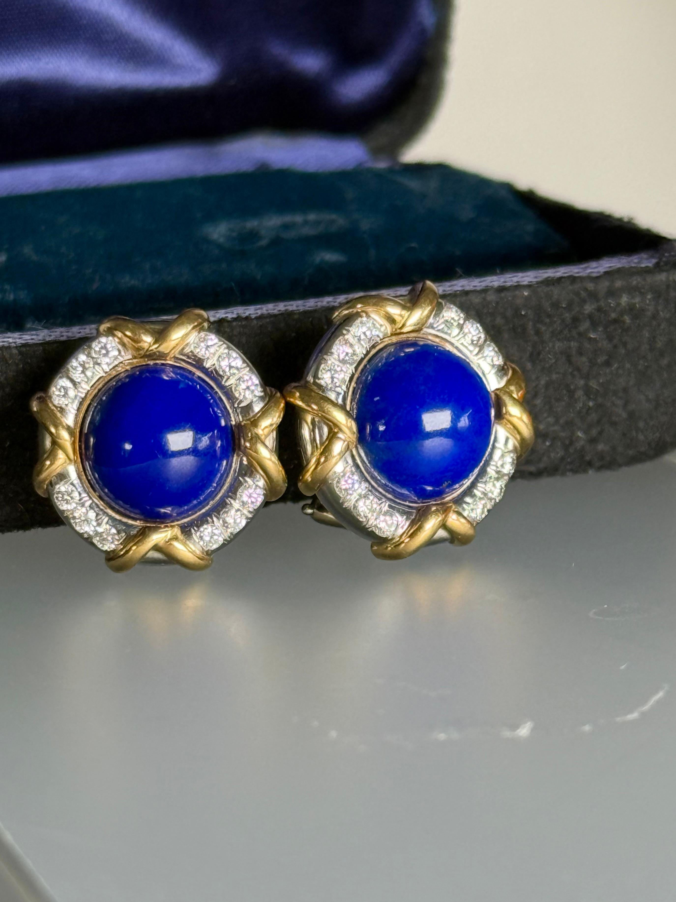 Taglio brillante Tiffany & Co. Orecchini con diamanti in lapislazzuli blu in vendita