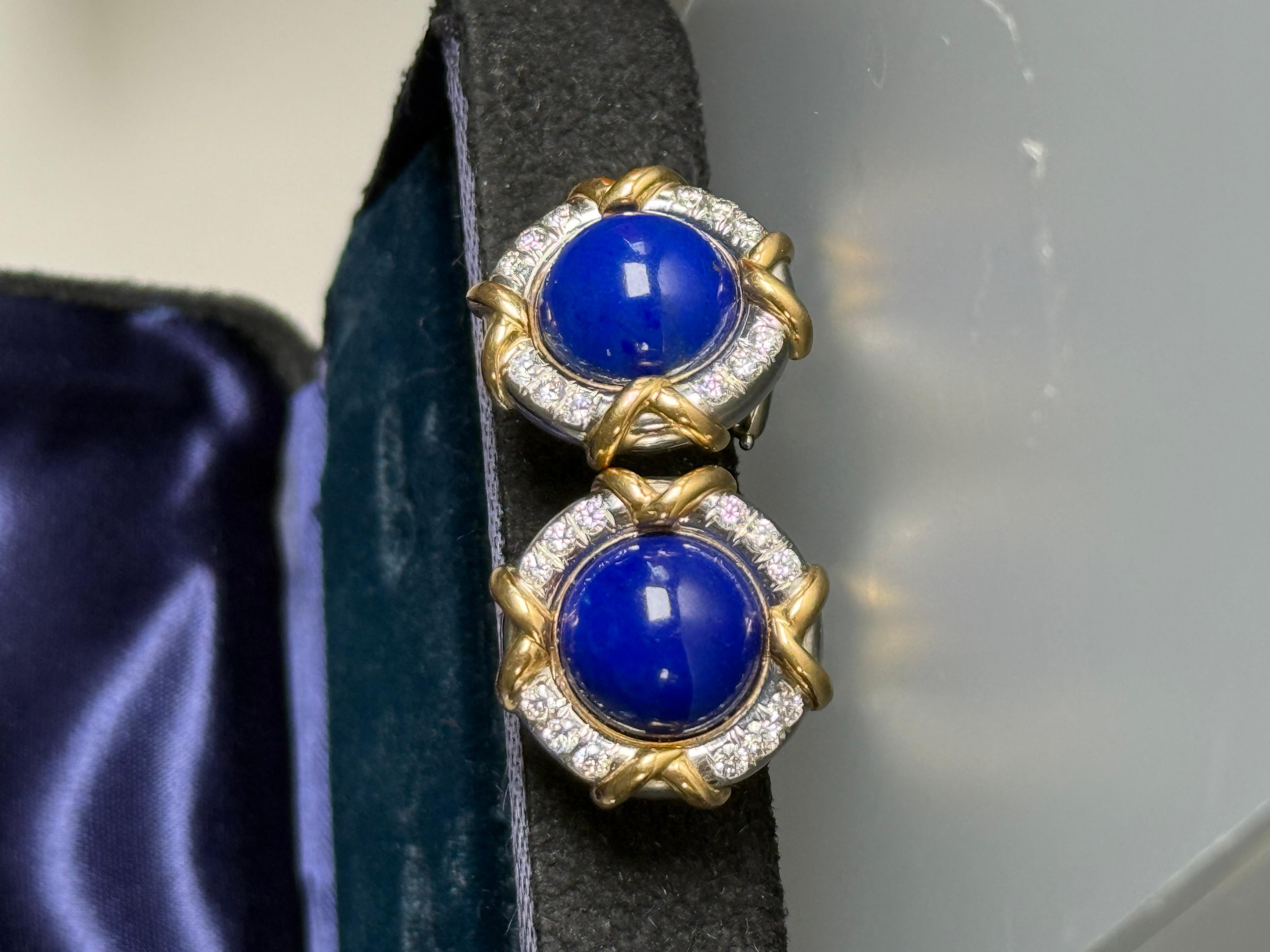 Tiffany & Co. Orecchini con diamanti in lapislazzuli blu In condizioni buone in vendita a Beverly Hills, CA