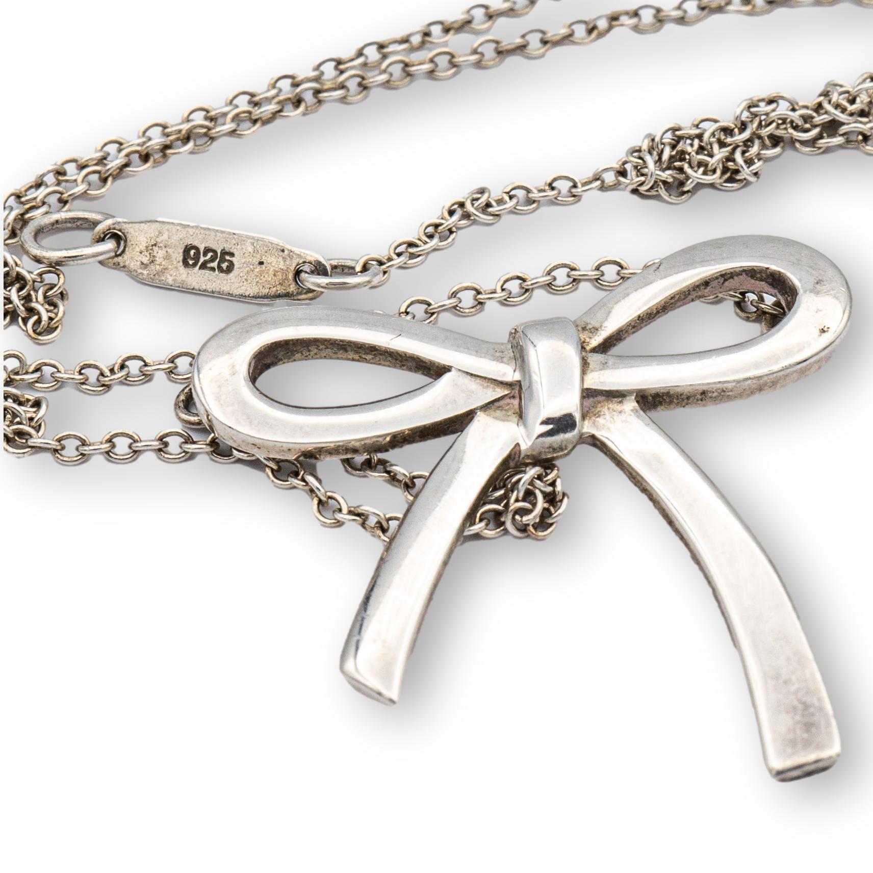 tiffany silver bow necklace