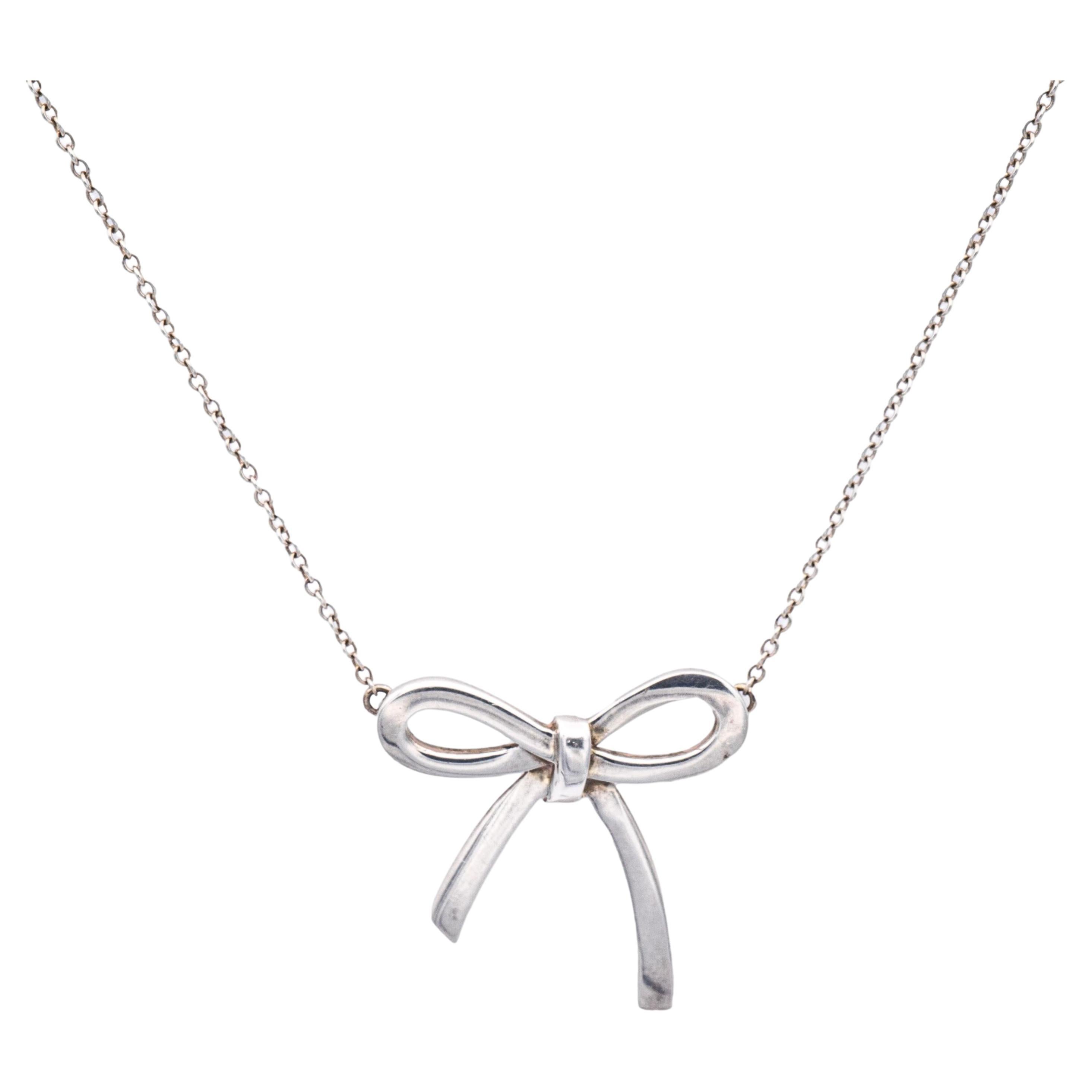 Buy Tiffany Ribbon Bow Necklace White Sterling Silver 24988074 For