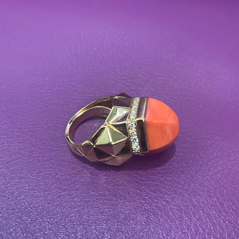 Women's or Men's Tiffany and Co. Coral & Diamond Dome Ring For Sale