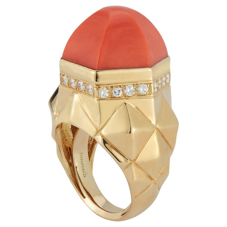 Tiffany and Co. Coral & Diamond Dome Ring For Sale