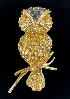 Tiffany and Co Diamond and Sapphire Owl Brooch