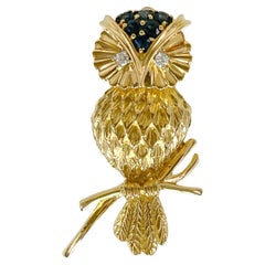 Tiffany and Co Diamond and Sapphire Owl Brooch