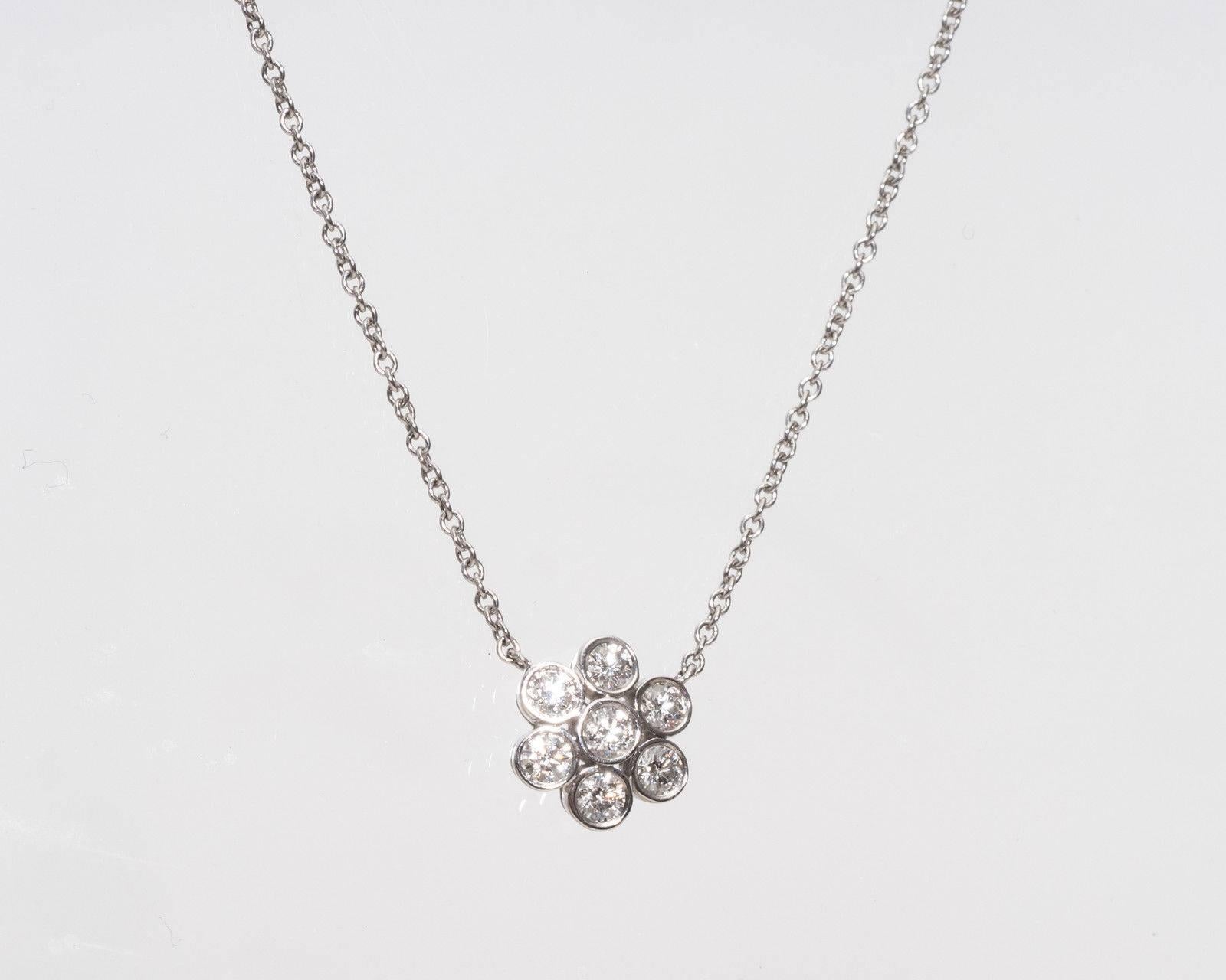 Tiffany & Co. Diamond Platinum Flower Pendant In Good Condition In Atlanta, GA