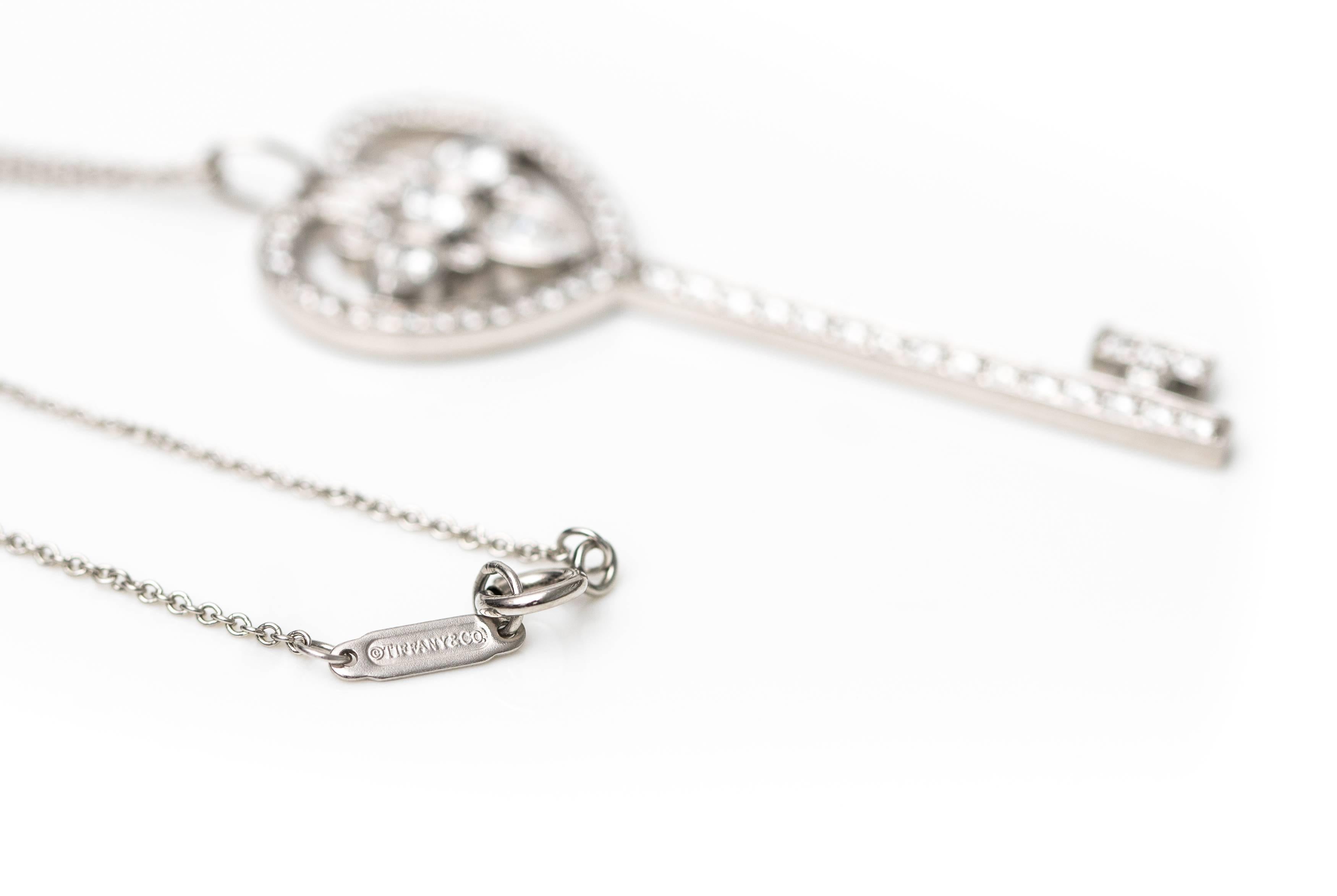 Round Cut Tiffany & Co. Diamond Platinum Tiffany Keys Ornate Heart Key Pendant