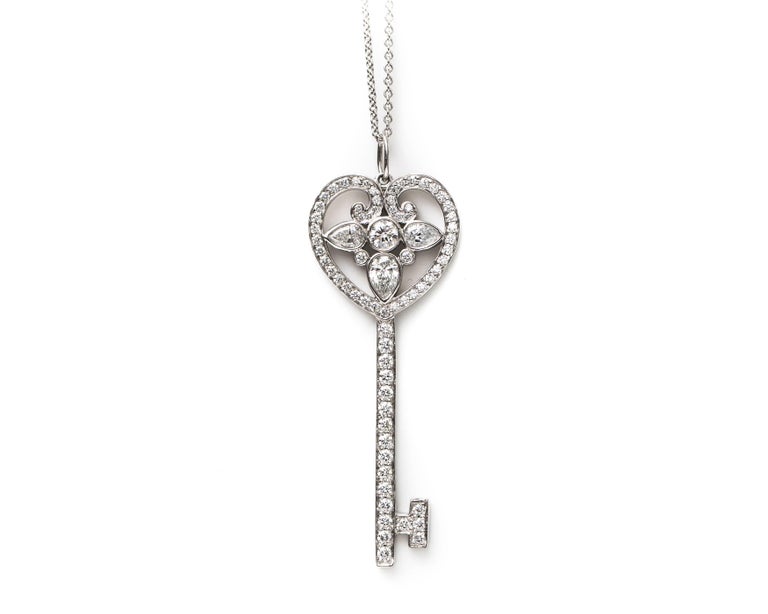 Tiffany and Co. Diamond Platinum Tiffany Keys Ornate Heart Key Pendant ...