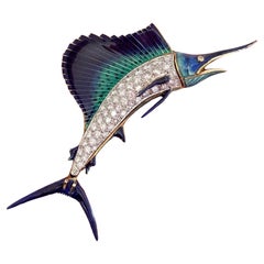 Tiffany and Co Diamond Sailfish Brooch Diamond Blue Marlin 1970