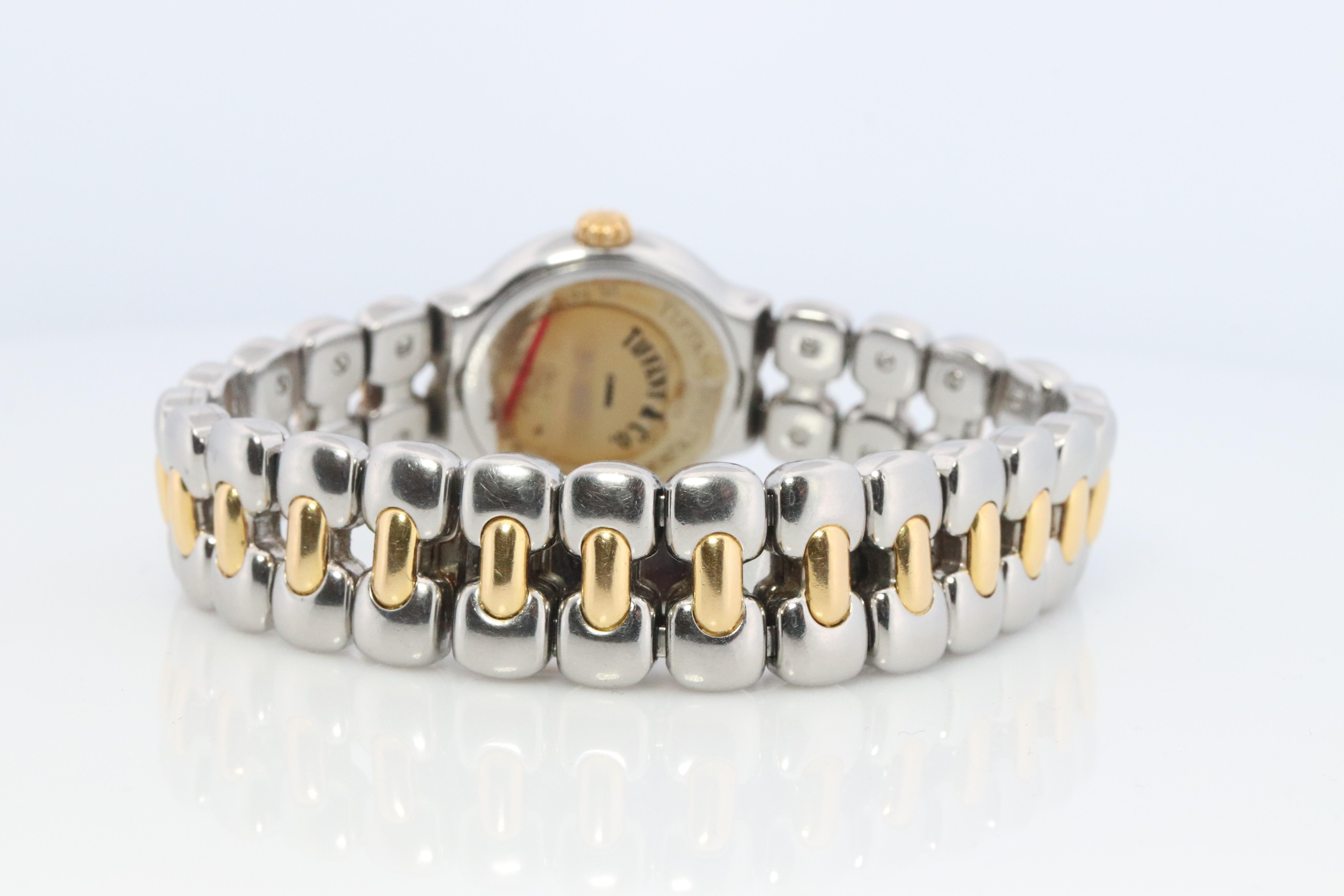 Tiffany and Co Diamond Watch. 18k Tiffany Tesoro Stainless Steel Ladies 25mm. 1