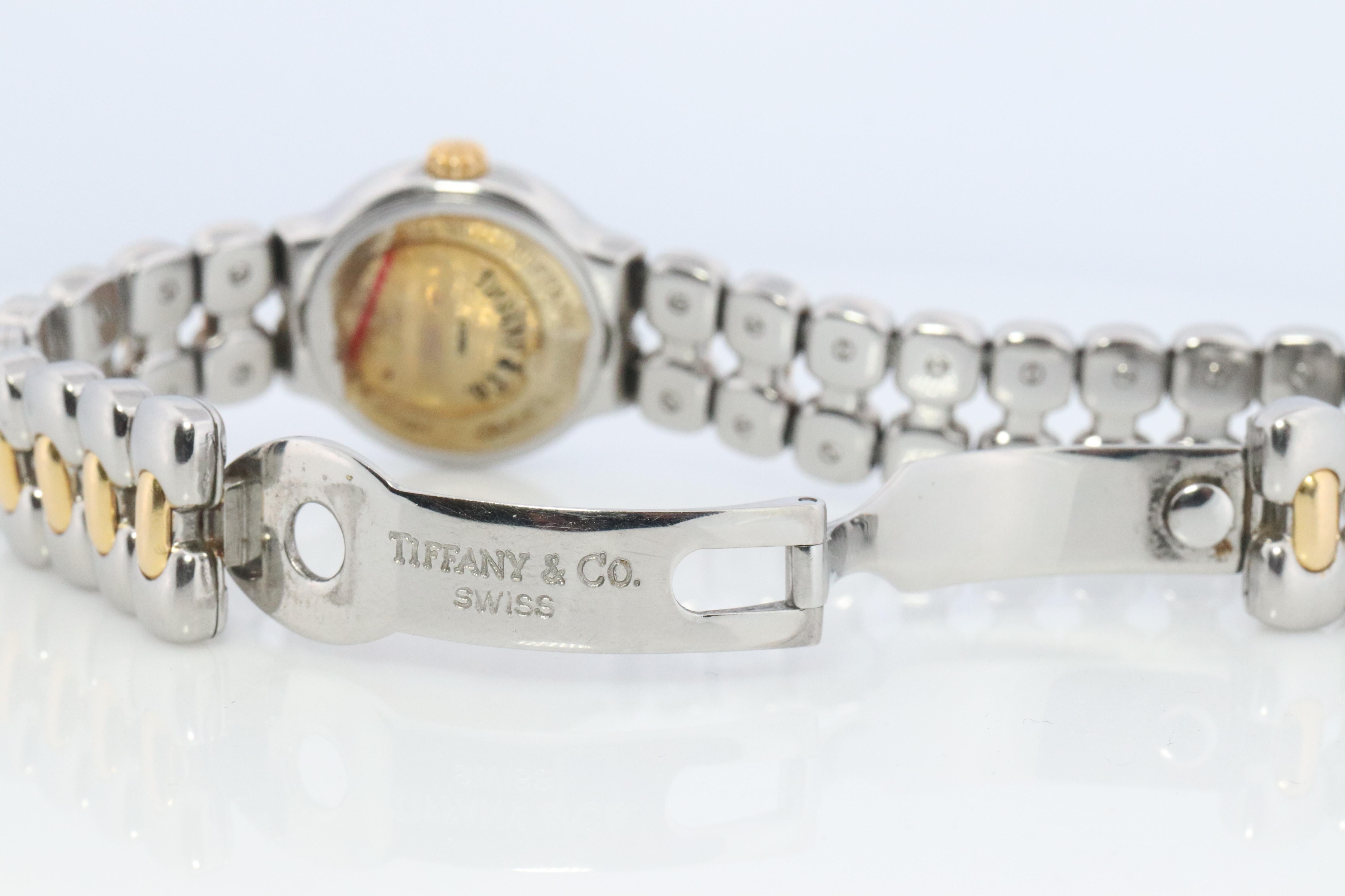 Tiffany and Co Diamond Watch. 18k Tiffany Tesoro Stainless Steel Ladies 25mm. 2