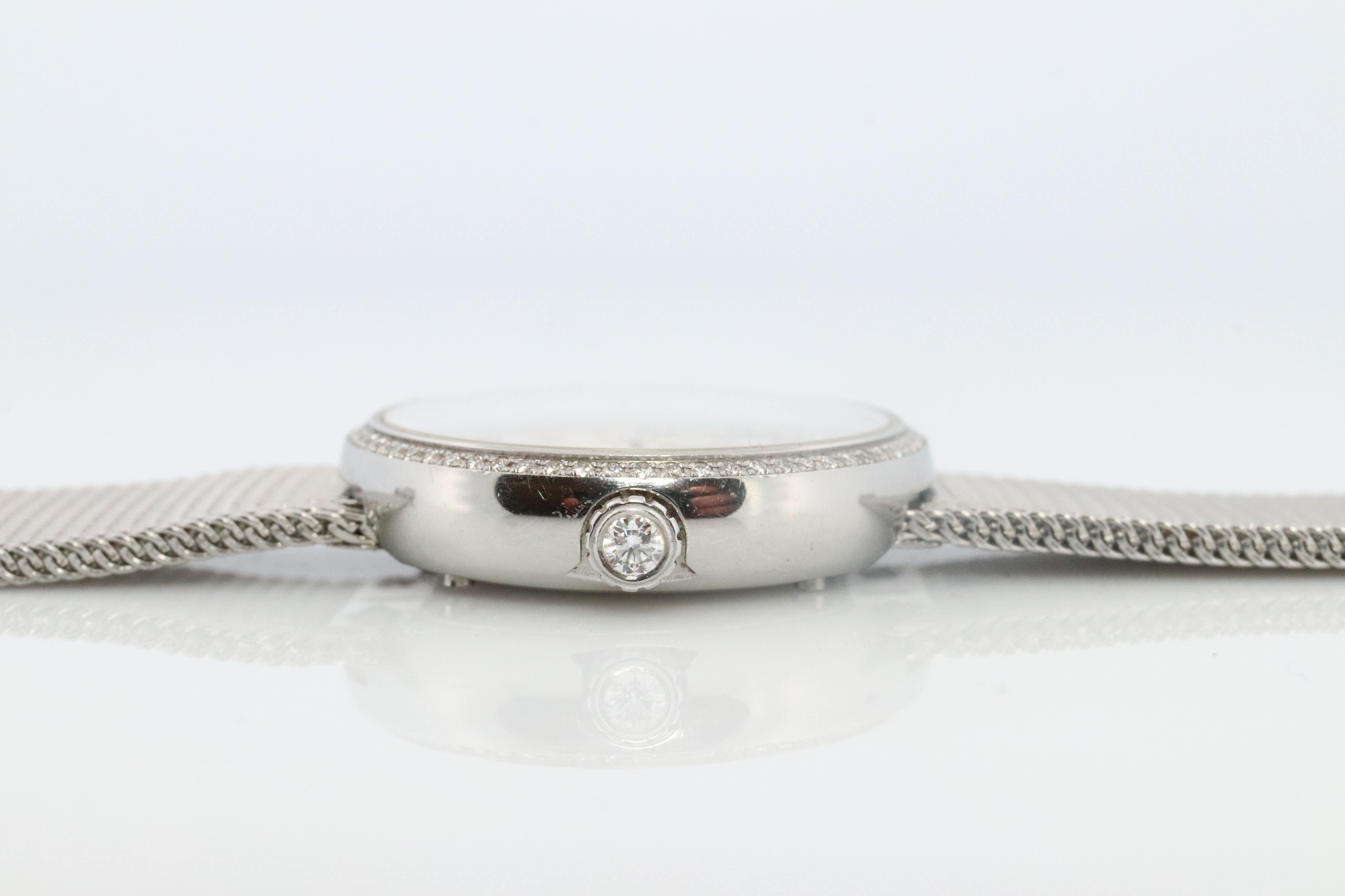 Tiffany and Co Diamond Watch. Tiffany Atlas Diamond Bezel 24mm Ladies Watch. In Good Condition For Sale In Port Charlotte, FL