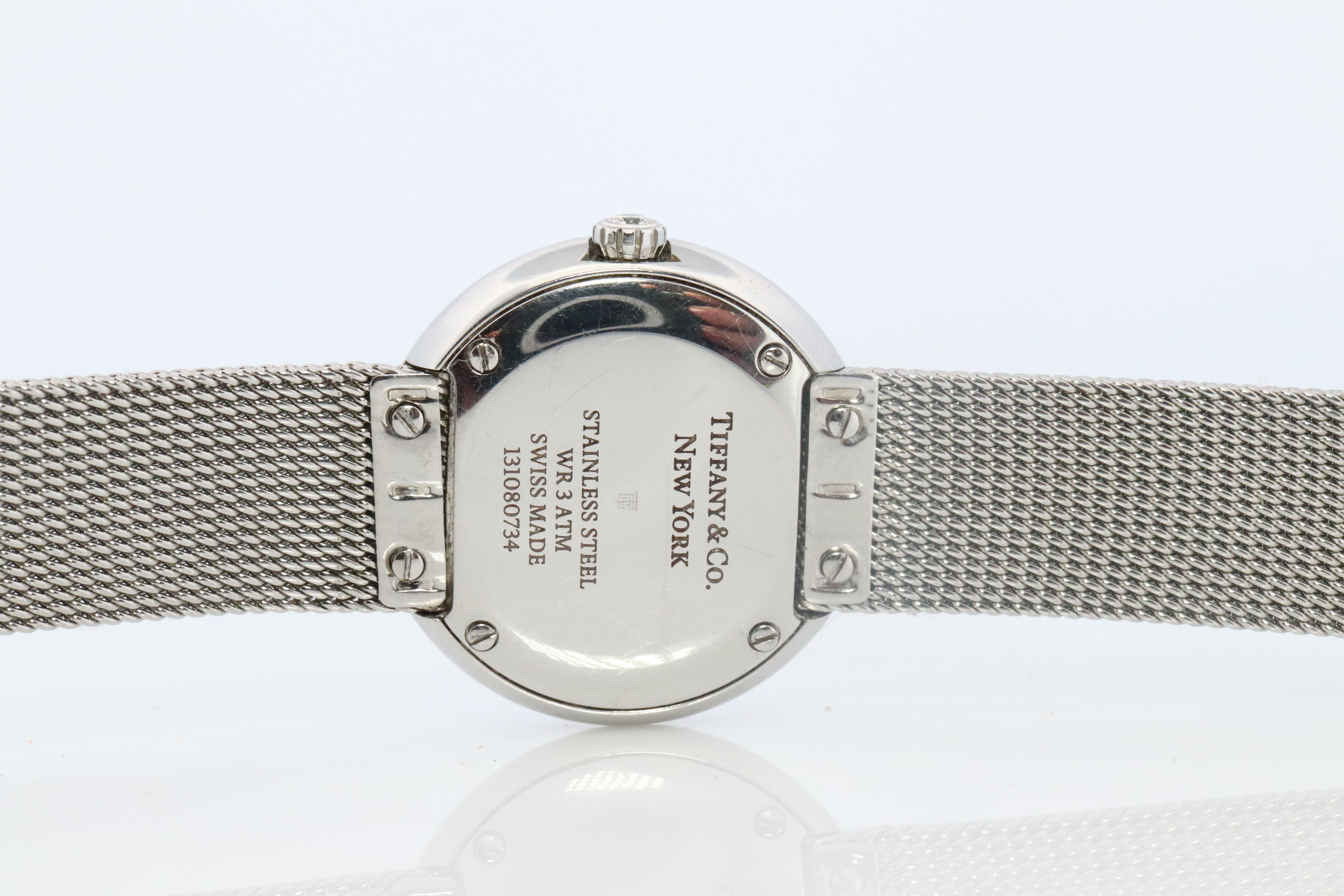 Women's Tiffany and Co Diamond Watch. Tiffany Atlas Diamond Bezel 24mm Ladies Watch. For Sale