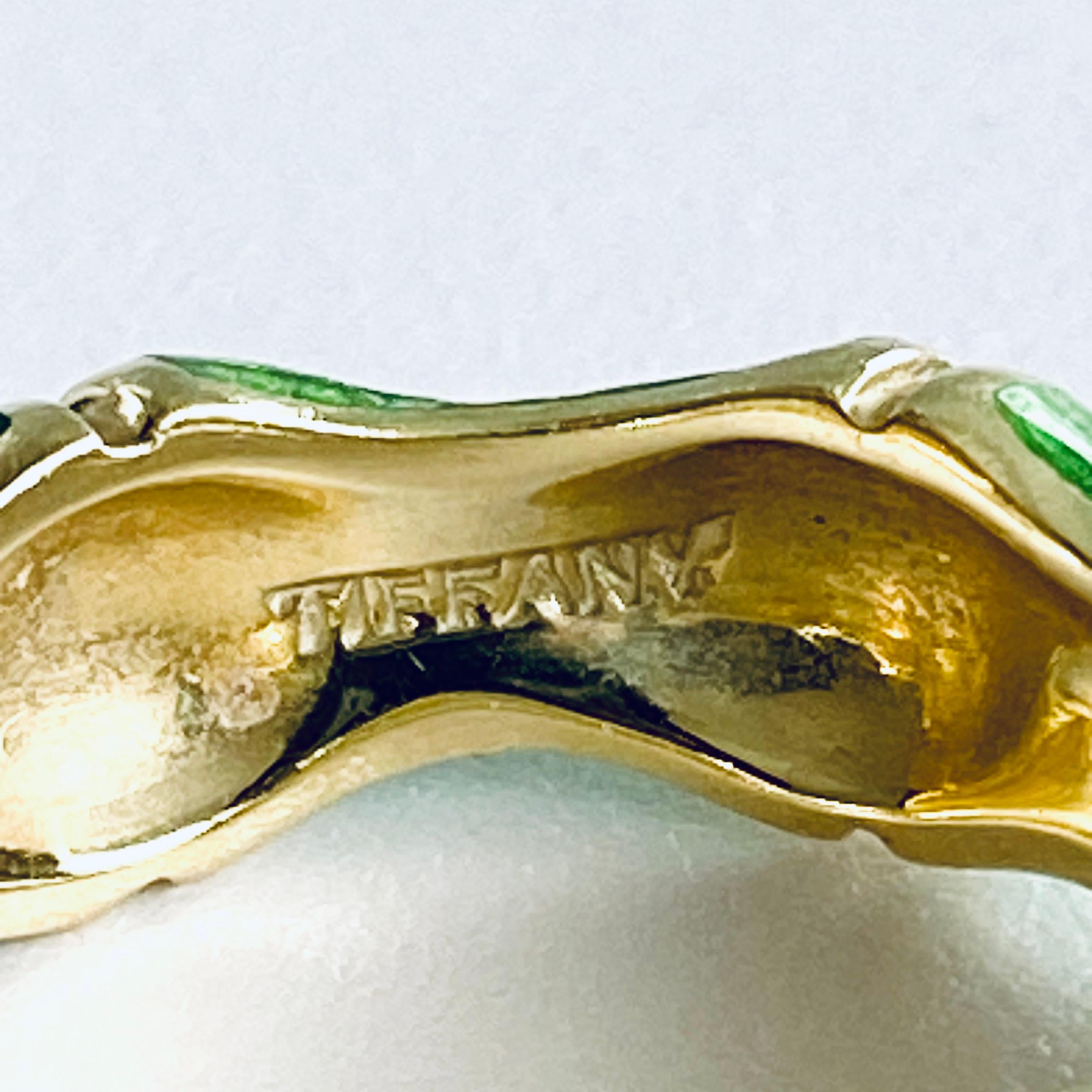 Tiffany and Co Eighteen Karat Gold and Green Enamel Bamboo Ring Size 5.25  4