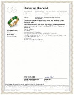 Tiffany and Co Eighteen Karat Gold and Green Enamel Bamboo Ring Size 5.25